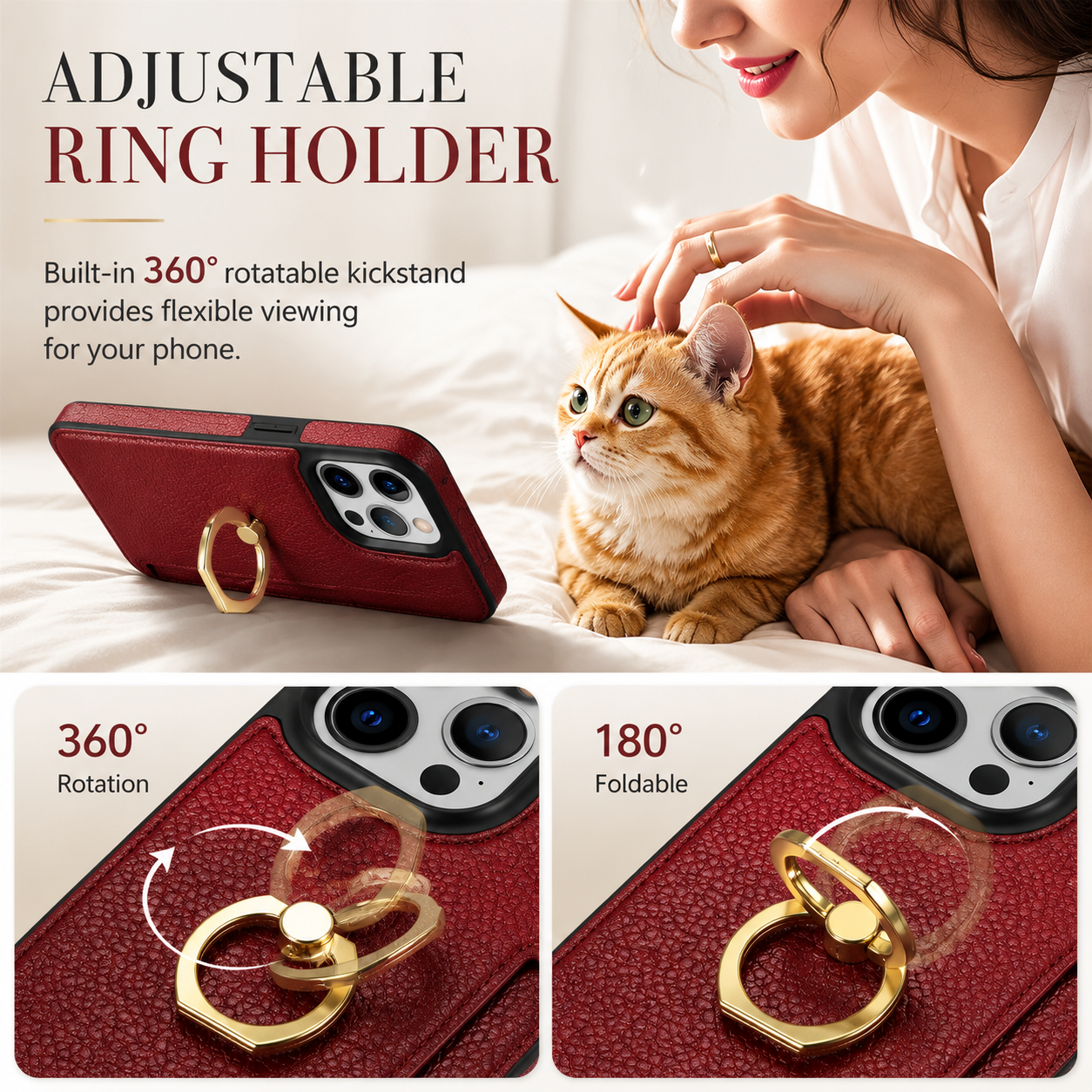 Premium iPhone Case Wallet MagSafe Compatible Leather Card Holder Ring Stand Cover Shockproof Protection