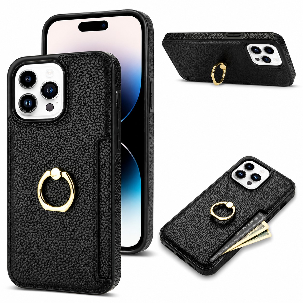 Premium iPhone Case Wallet MagSafe Compatible Leather Card Holder Ring Stand Cover Shockproof Protection