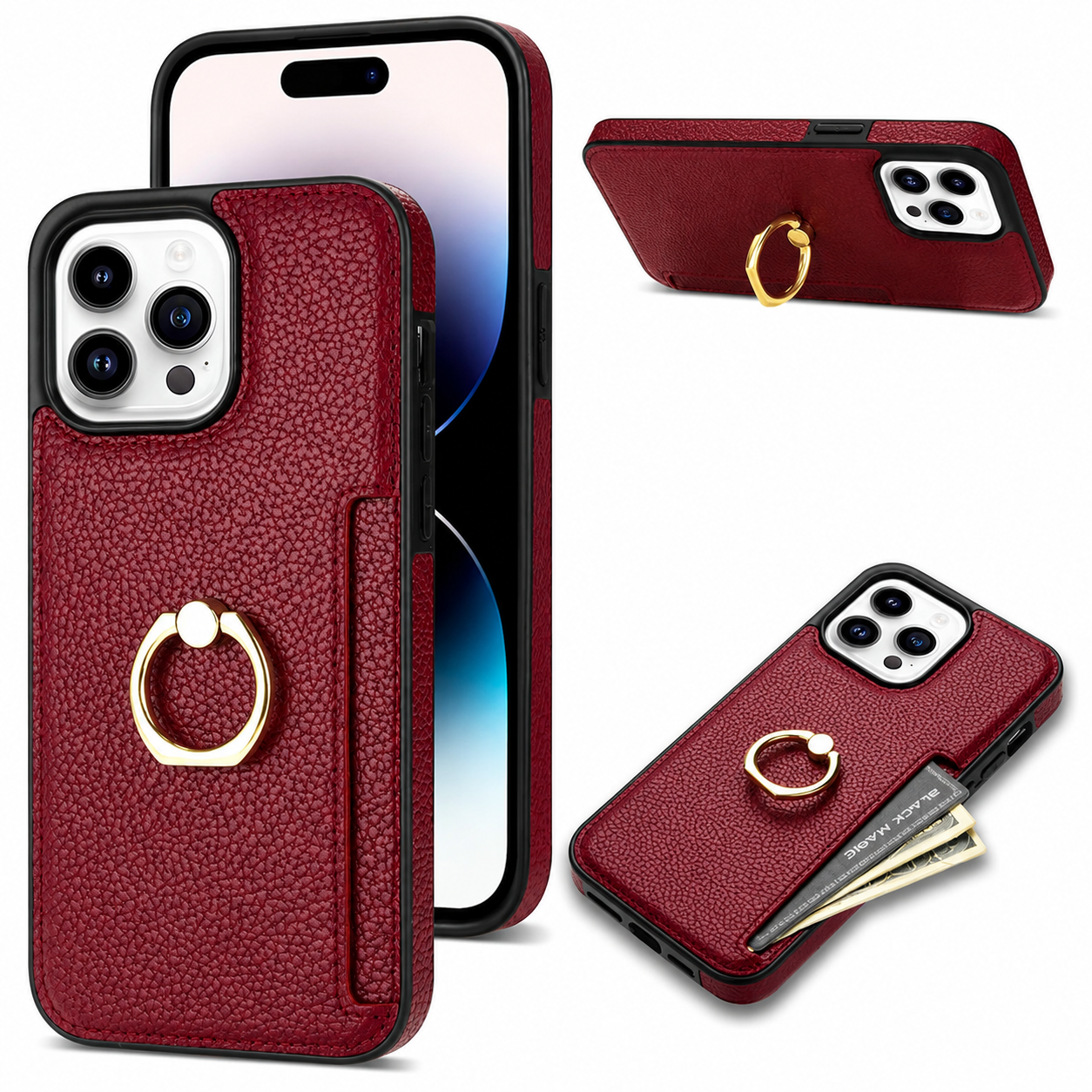 Premium iPhone Case Wallet MagSafe Compatible Leather Card Holder Ring Stand Cover Shockproof Protection