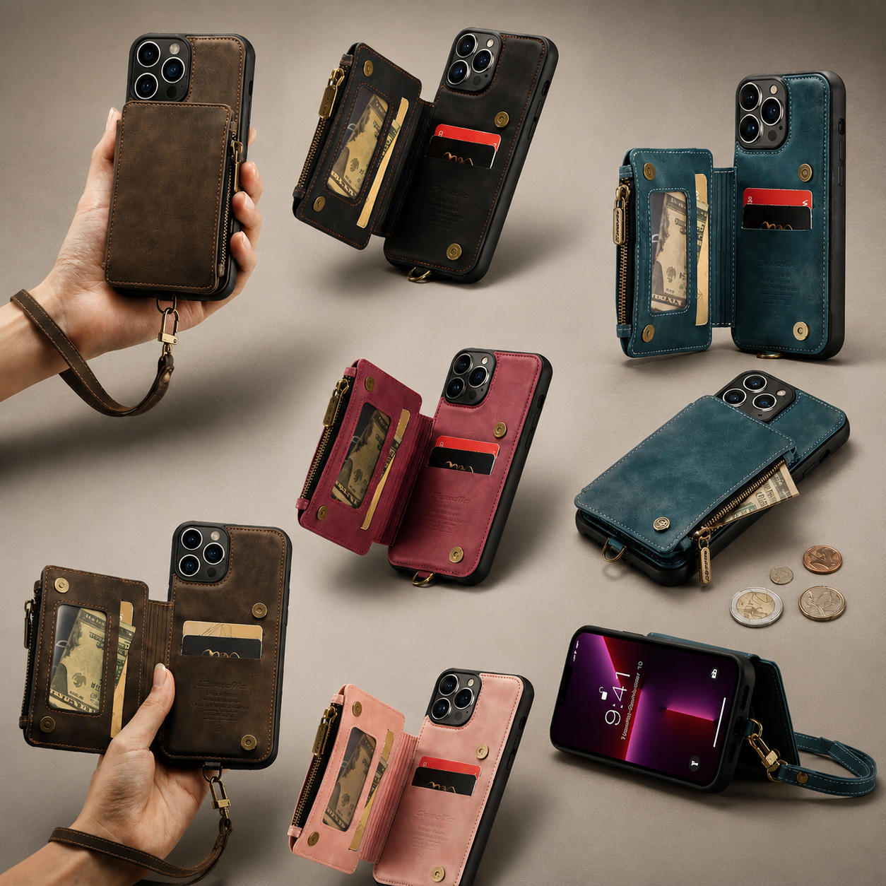 Premium iPhone Case Wallet MagSafe Compatible Leather Card Holder Stand Cover Shockproof Protection