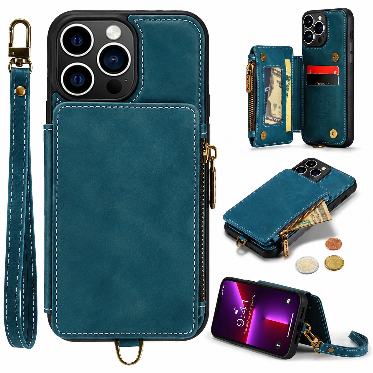 Premium iPhone Case Wallet MagSafe Compatible Leather Card Holder Stand Cover Shockproof Protection
