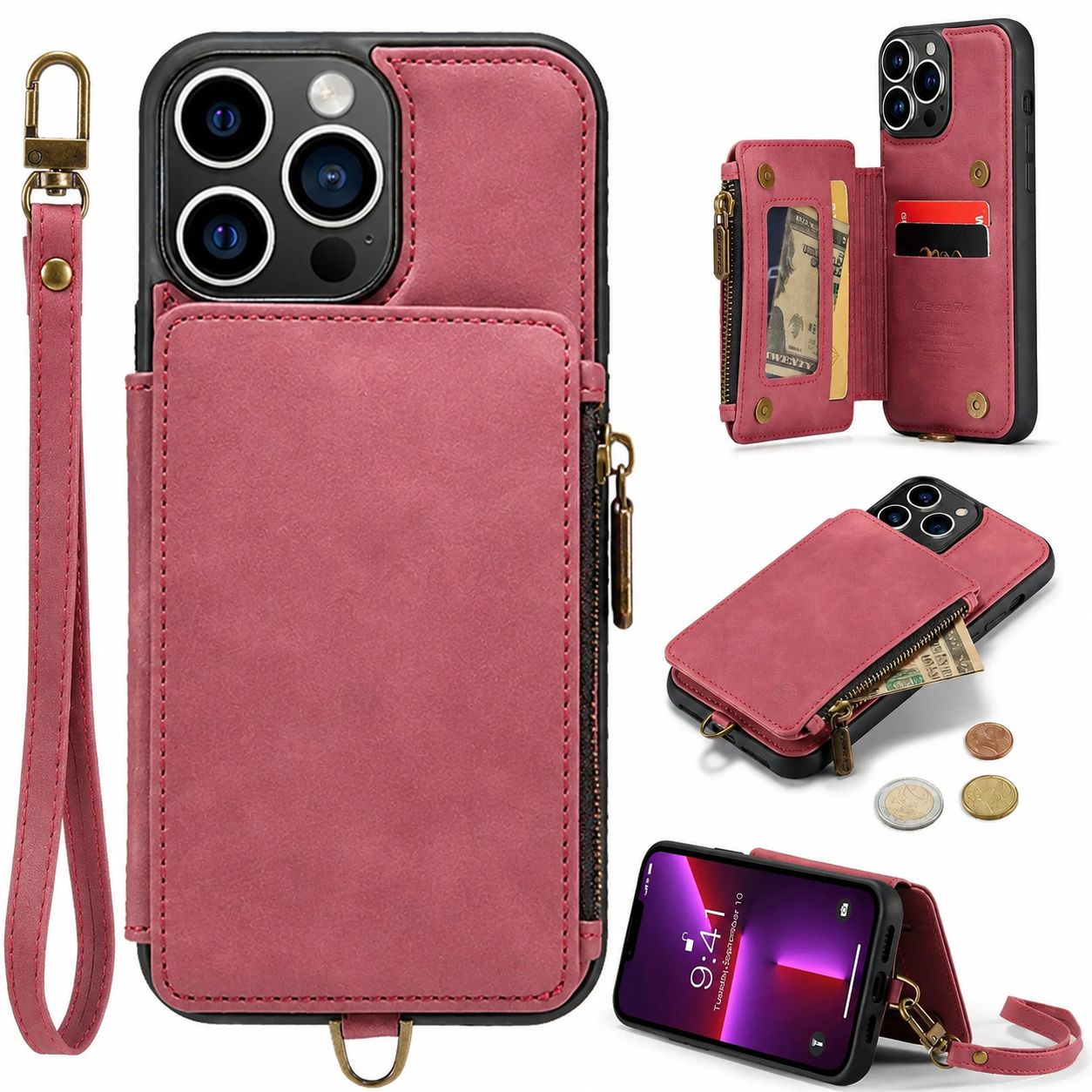 Premium iPhone Case Wallet MagSafe Compatible Leather Card Holder Stand Cover Shockproof Protection