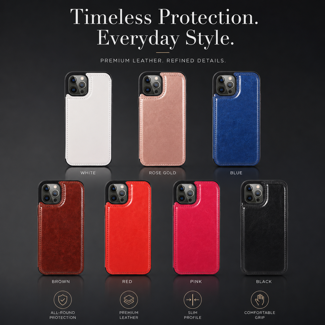 Premium iPhone Case Wallet MagSafe Compatible Leather Flip Cover RFID Card Holder Protection