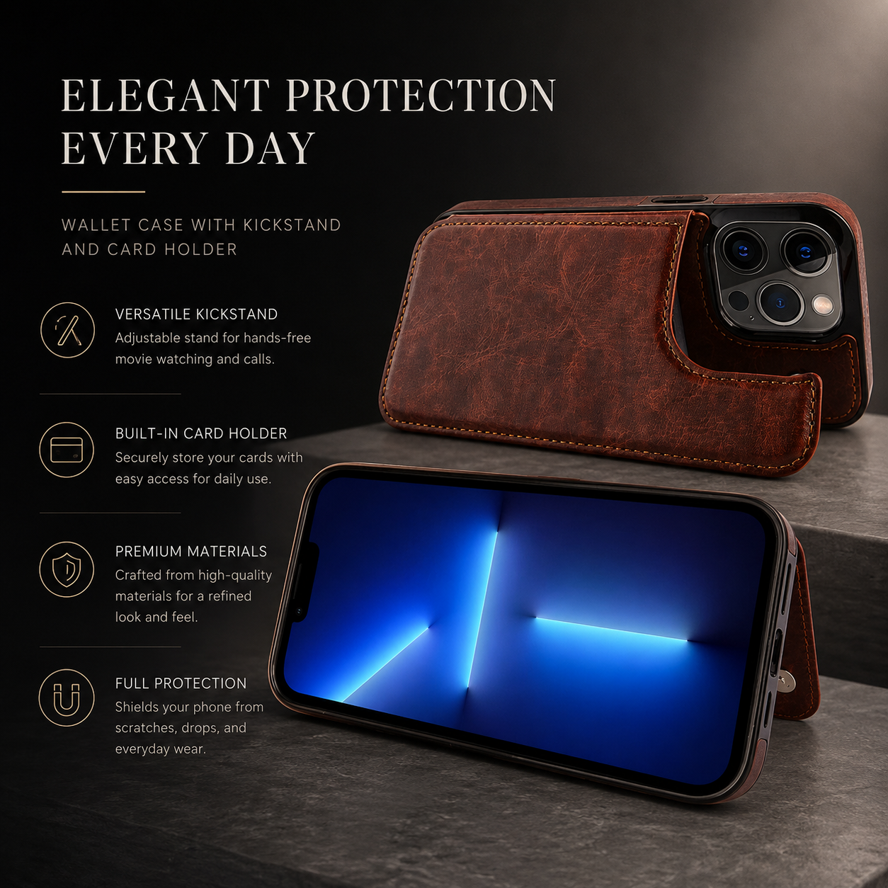 Premium iPhone Case Wallet MagSafe Compatible Leather Flip Cover RFID Card Holder Protection