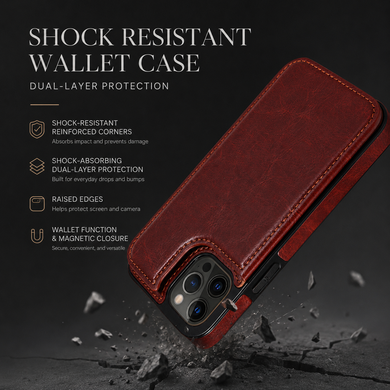 Premium iPhone Case Wallet MagSafe Compatible Leather Flip Cover RFID Card Holder Protection