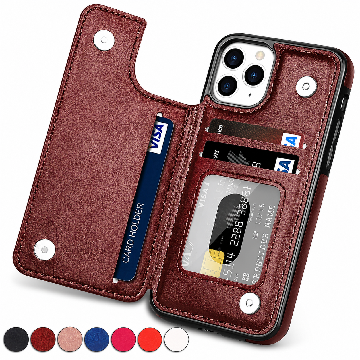 Premium iPhone Case Wallet MagSafe Compatible Leather Flip Cover RFID Card Holder Protection
