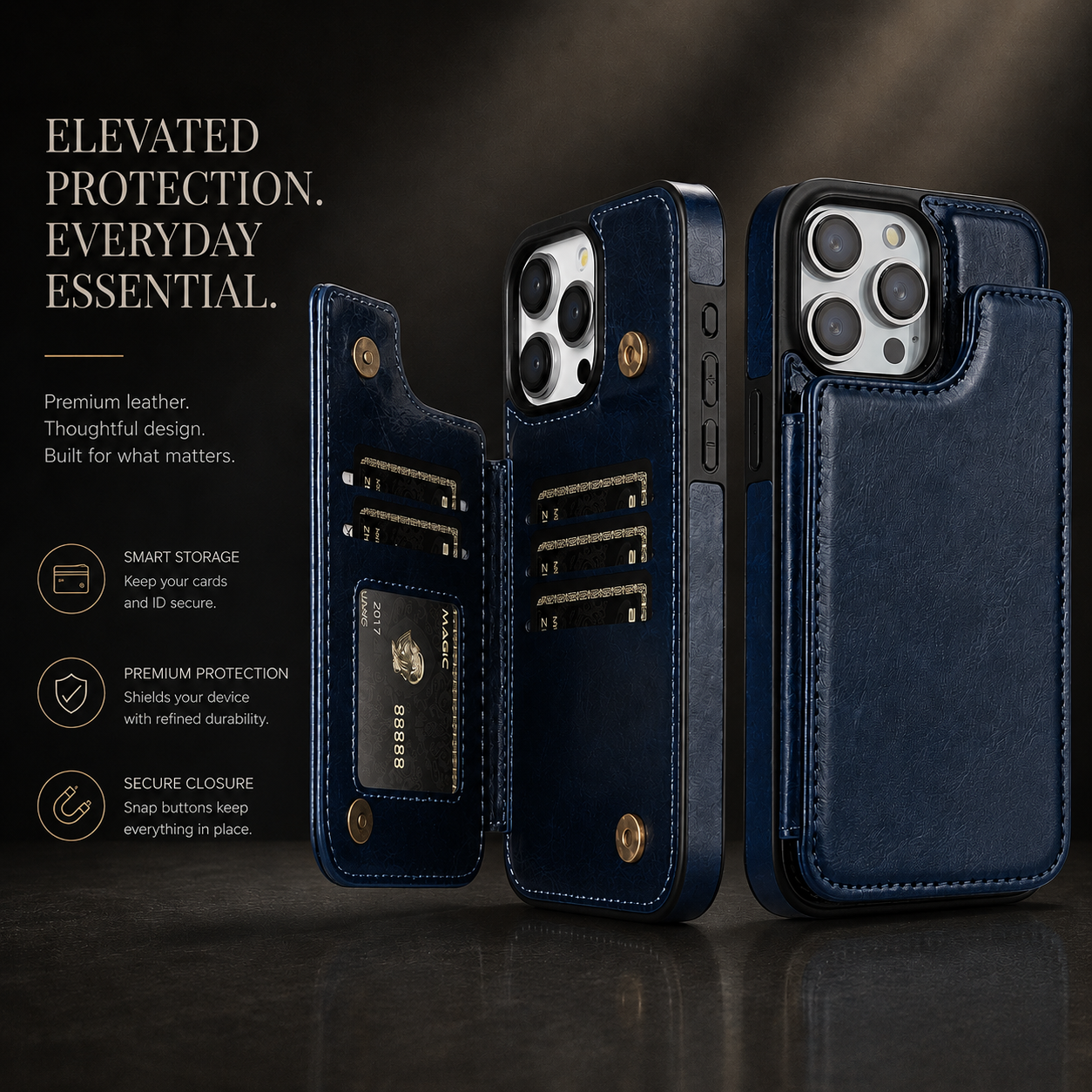 Premium iPhone Case Wallet MagSafe Compatible Leather Flip Cover RFID Card Holder Protection