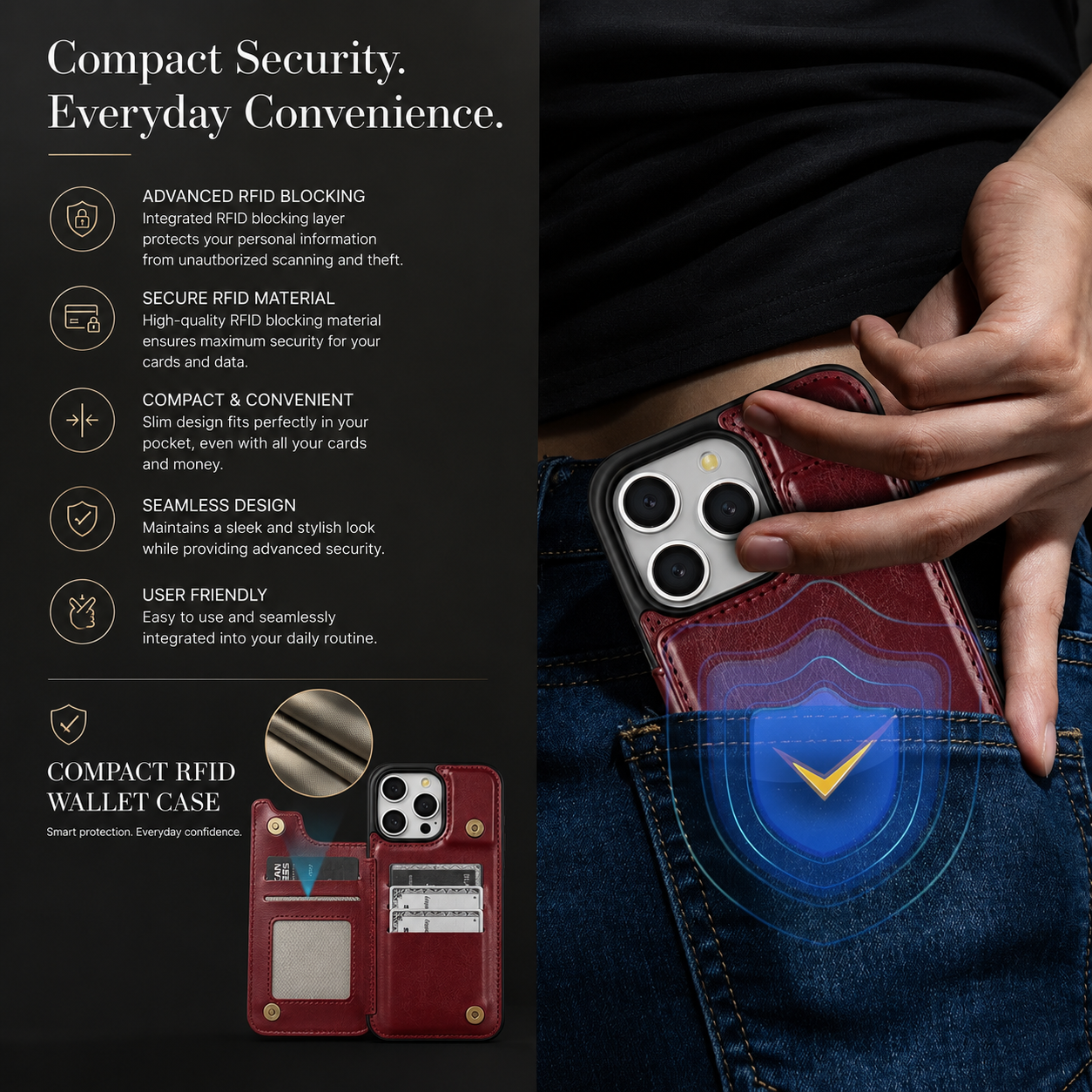 Premium iPhone Case Wallet MagSafe Compatible Leather Flip Cover RFID Card Holder Protection