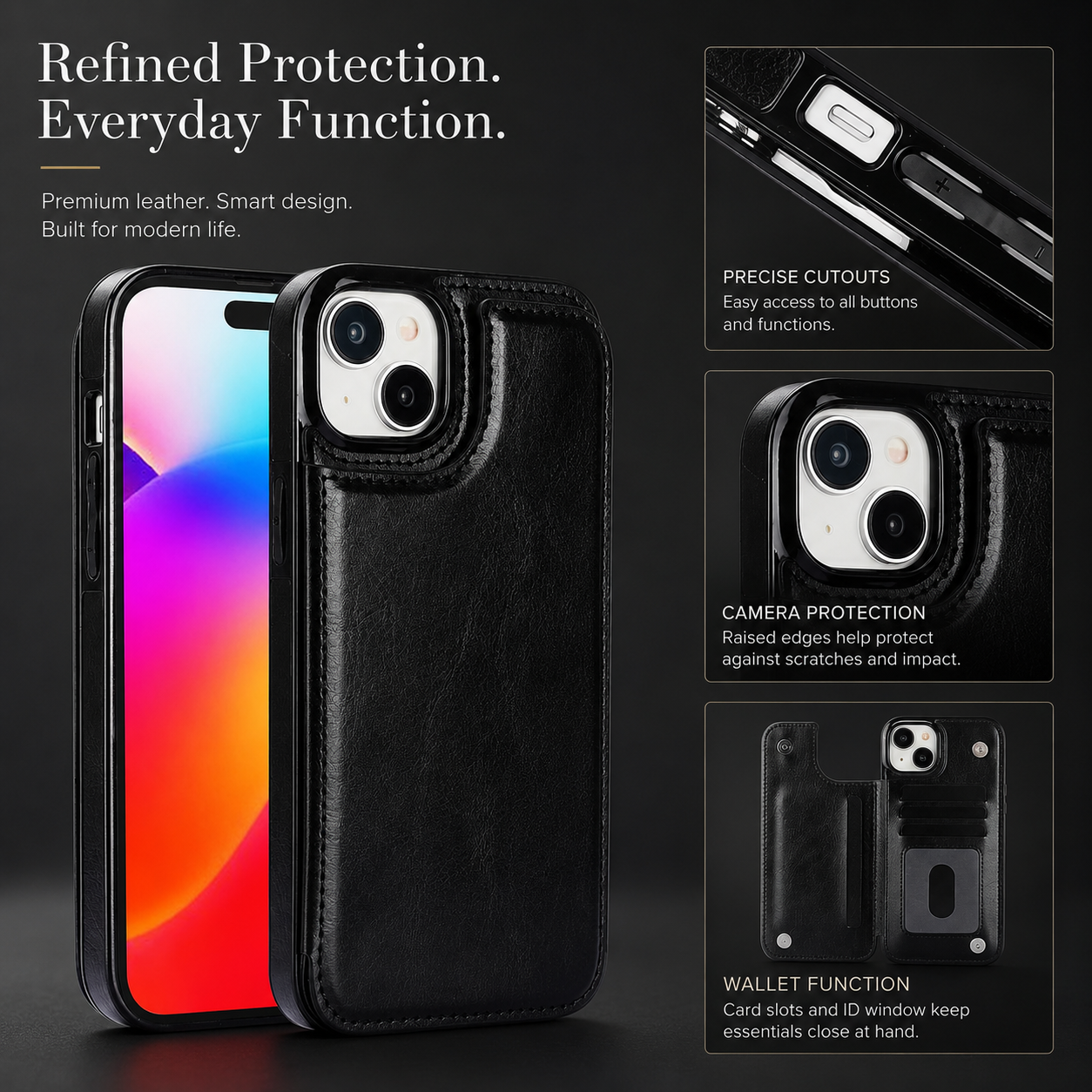 Premium iPhone Case Wallet MagSafe Compatible Leather Flip Cover RFID Card Holder Protection