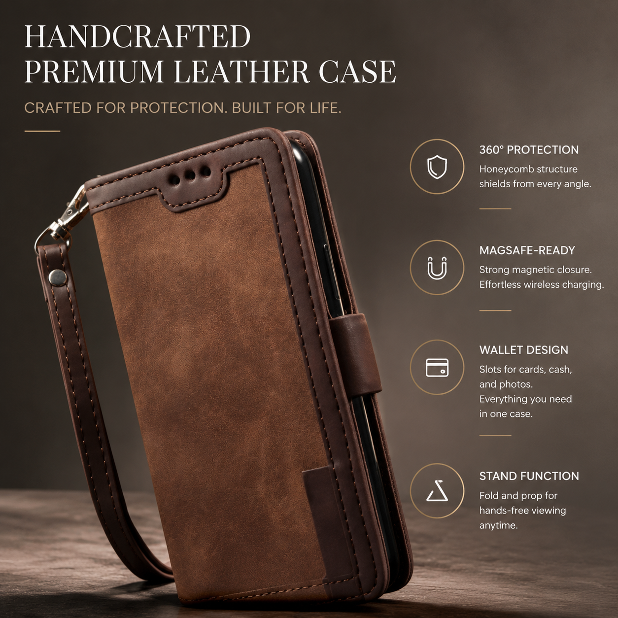 Premium iPhone Case Wallet MagSafe Compatible Leather Flip Cover SIM Card Holder Protection