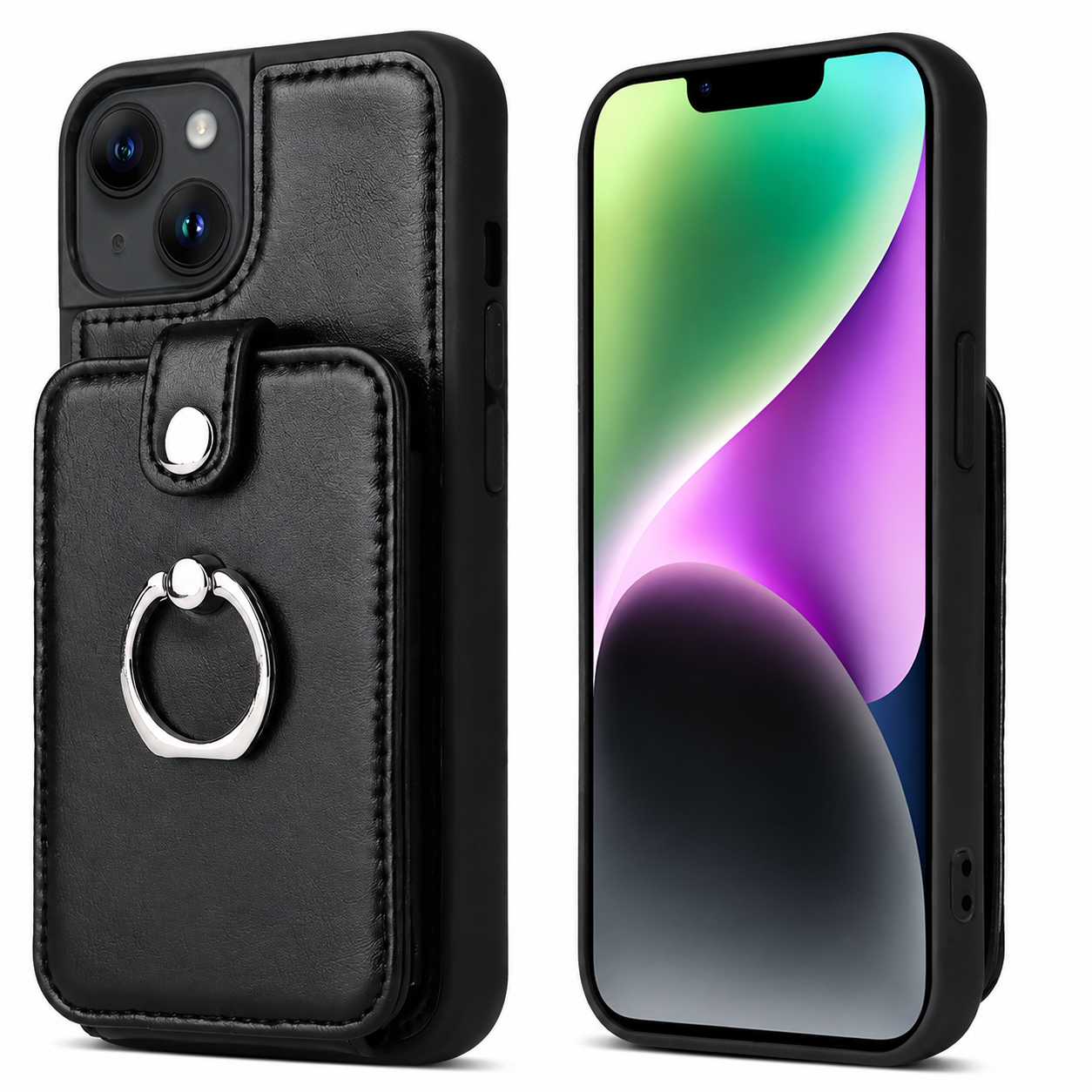Premium iPhone Case Wallet MagSafe Compatible Leather Vertical Card Holder Ring Stand Cover Protection