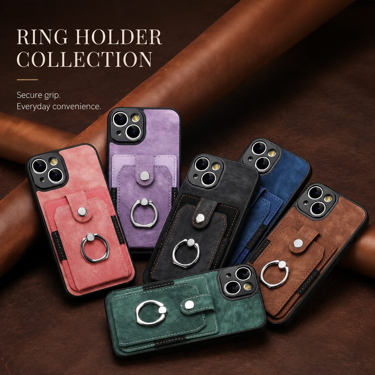 Premium iPhone Case Wallet MagSafe Compatible Leather Vertical Card Holder Ring Stand Cover Protection