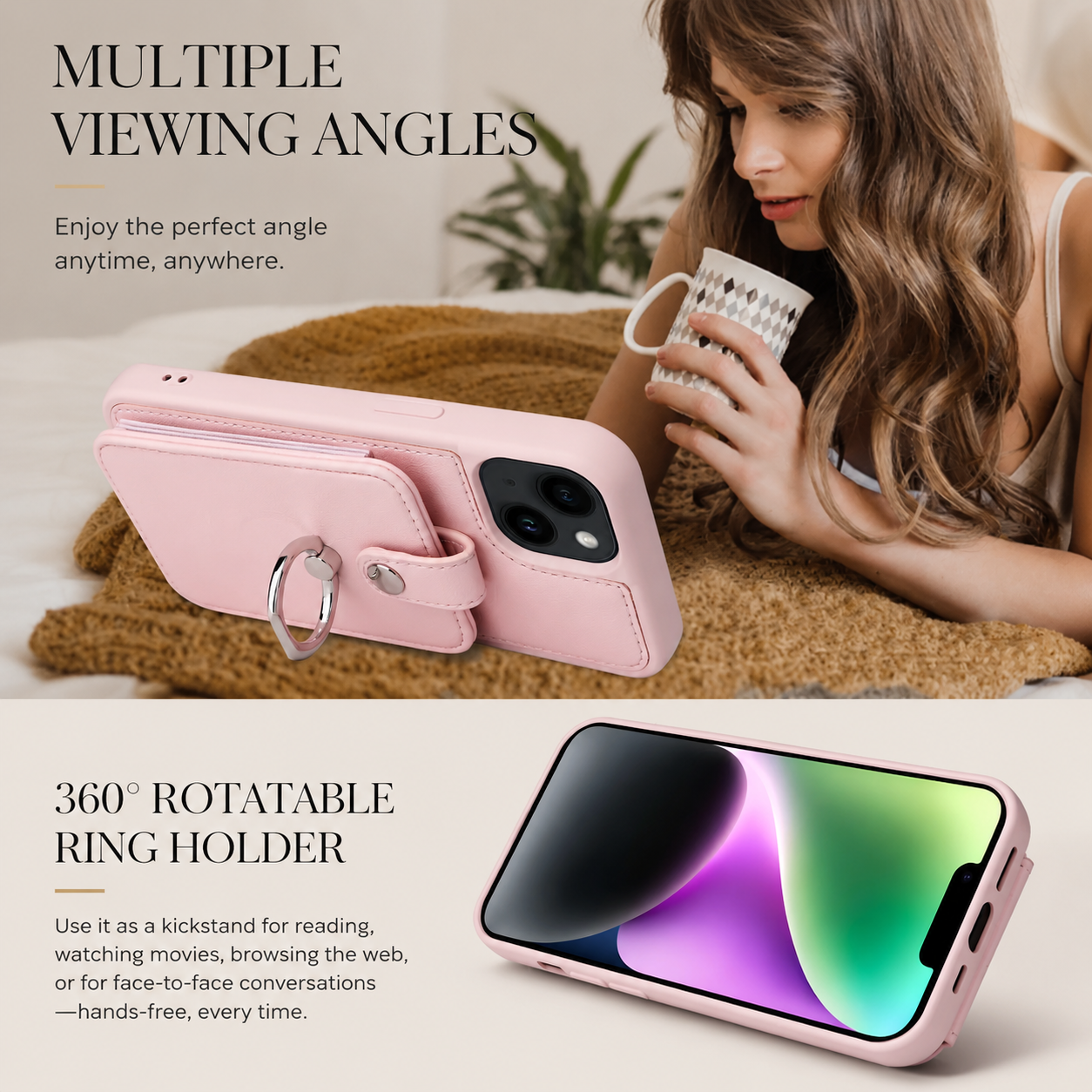 Premium iPhone Case Wallet MagSafe Compatible Leather Vertical Card Holder Ring Stand Cover Protection