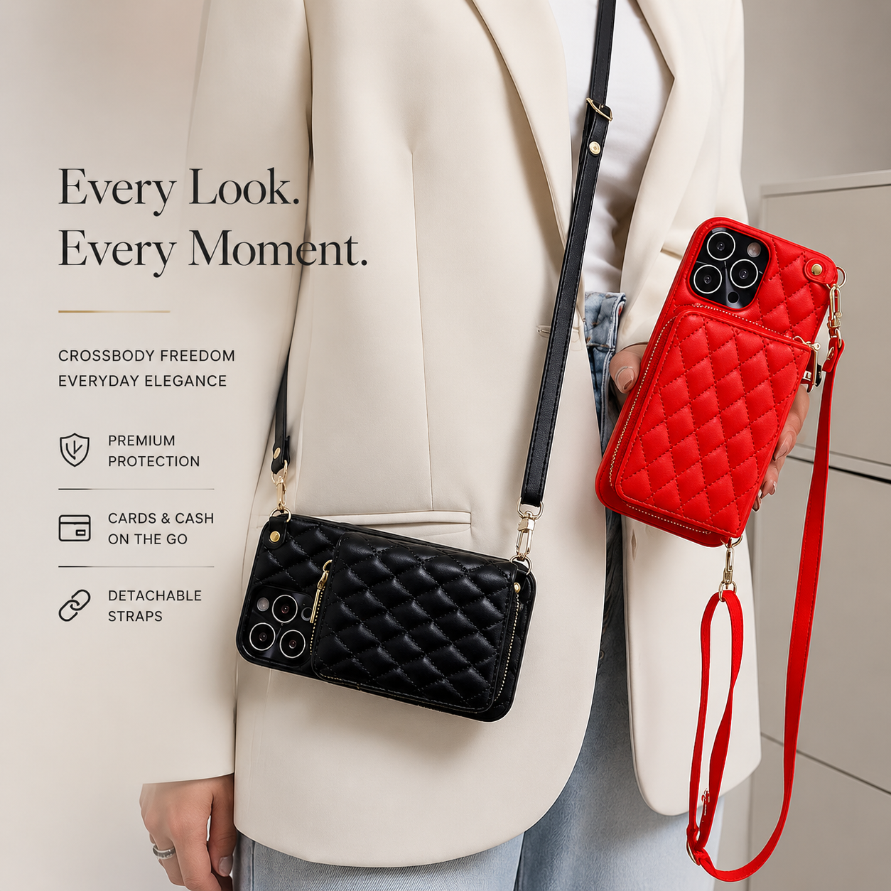 Premium iPhone Case Wallet MagSafe Compatible Leather Zipper Crossbody Cover Card Holder Protection