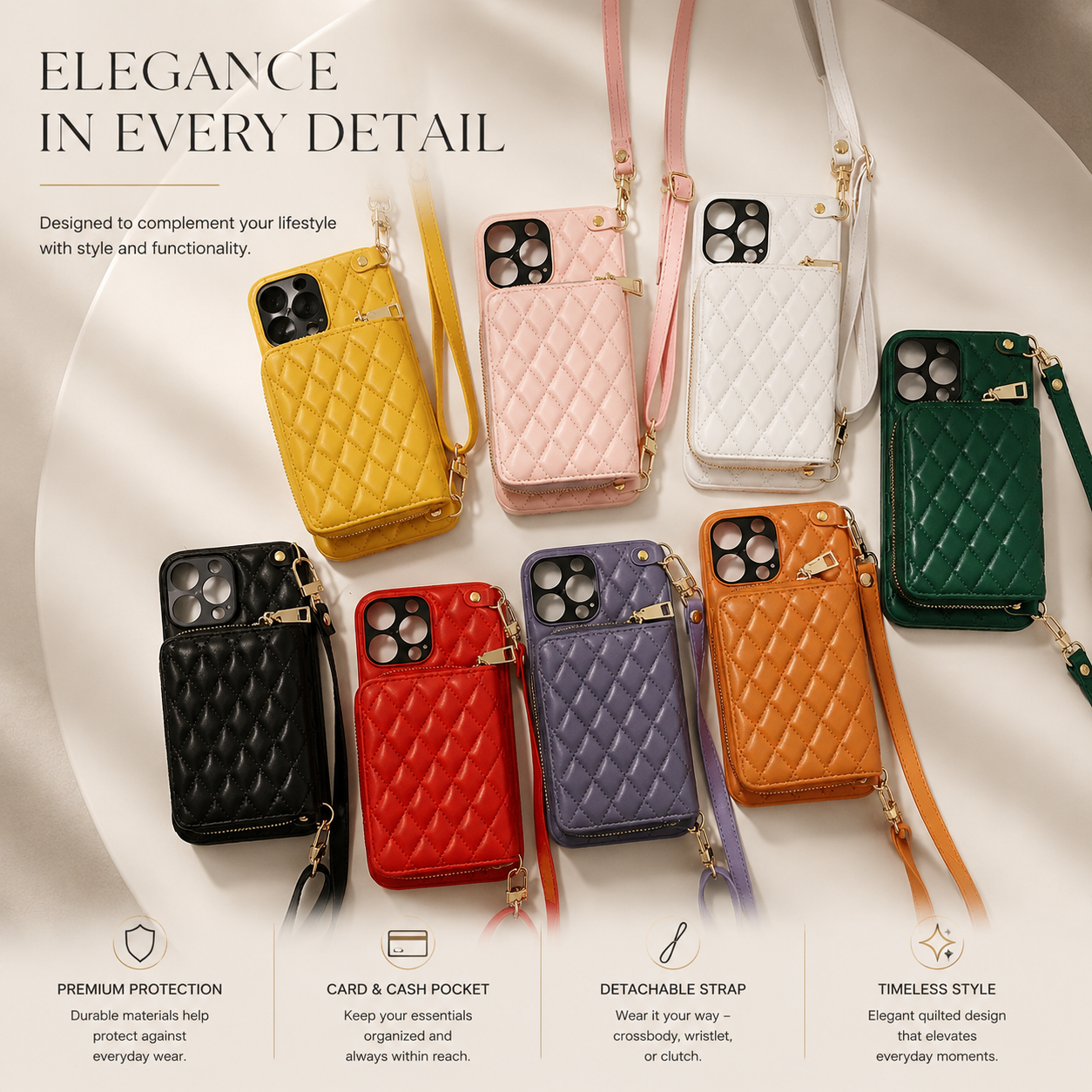 Premium iPhone Case Wallet MagSafe Compatible Leather Zipper Crossbody Cover Card Holder Protection