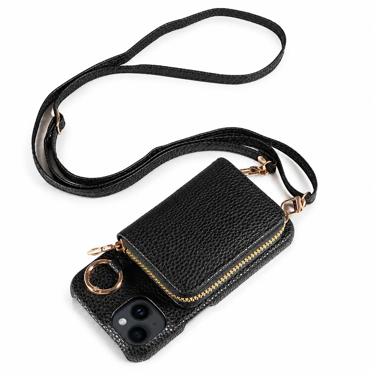 Premium iPhone Case Zipper Wallet Crossbody Cover PU Leather Card Holder Lanyard Full Protection