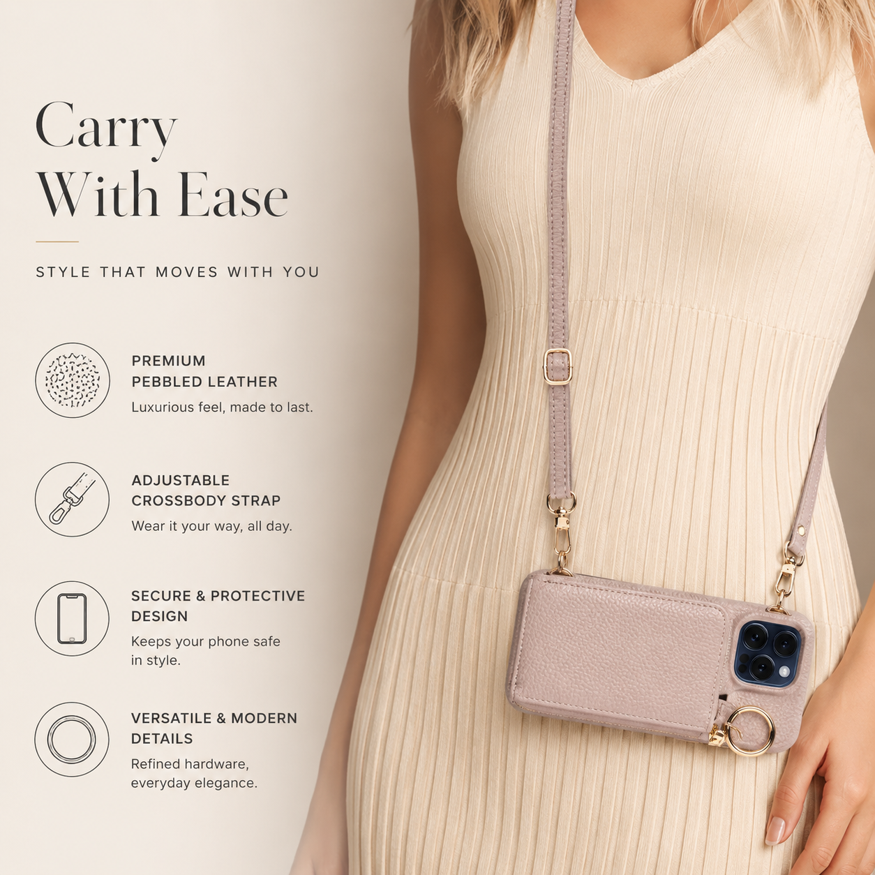 Premium iPhone Case Zipper Wallet Crossbody Cover PU Leather Card Holder Lanyard Full Protection