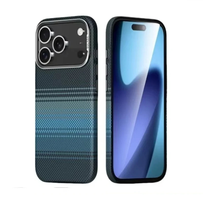 Premium iPhone Case Carbon Fiber Pattern MagSafe Compatible Kevlar Style Shockproof PC Hard Protective Cover with Magnetic Alignment Design