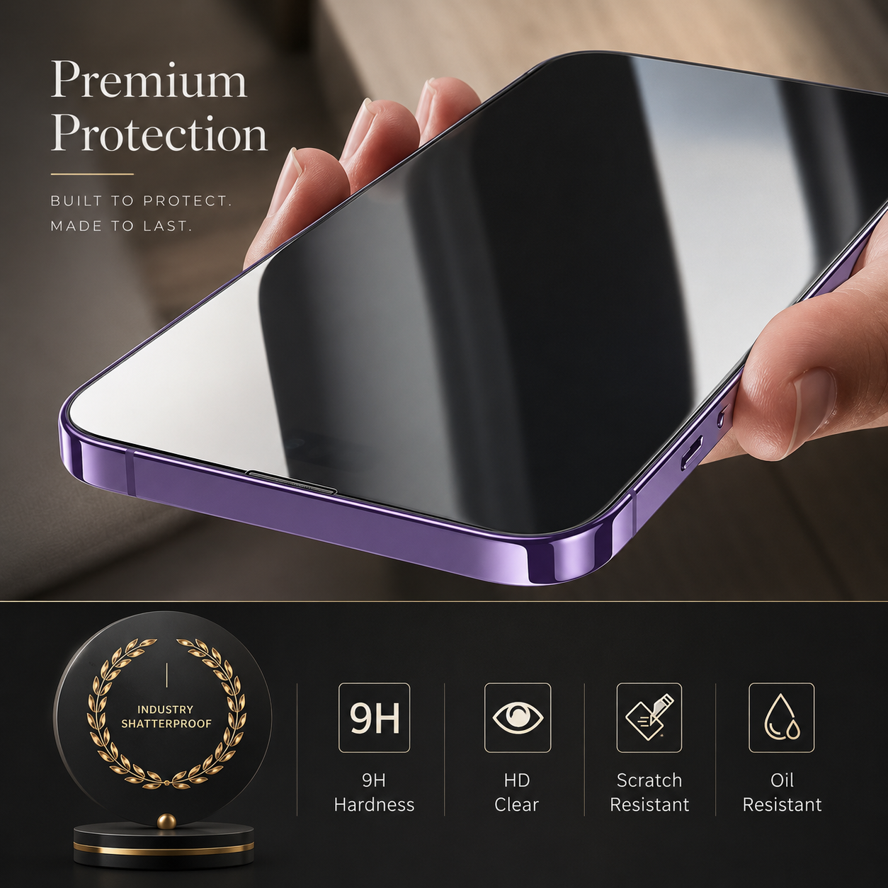 Premium iPhone Screen Protector Tempered Glass HD Clear Scratch Resistant Anti Fingerprint Bubble Free Shatterproof Case Friendly