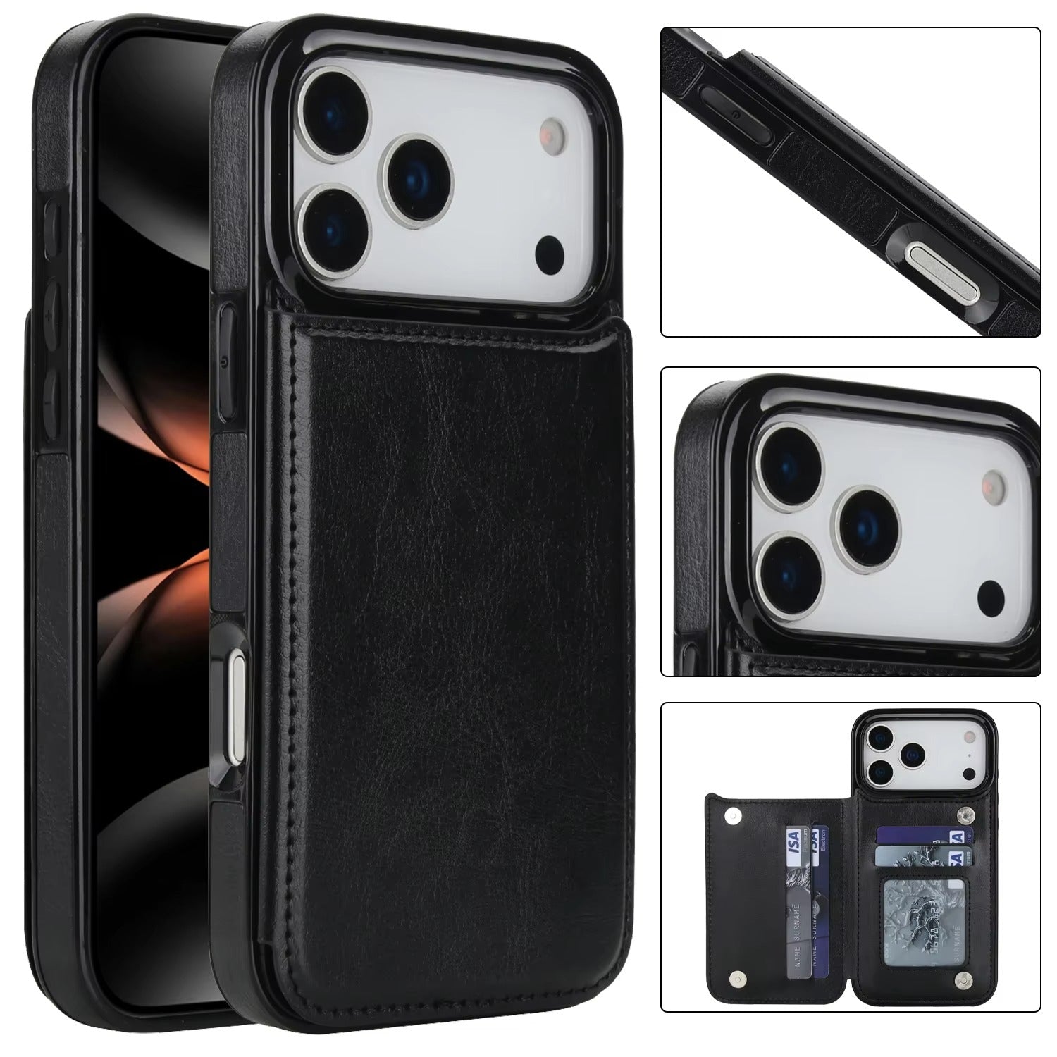 Premium iPhone Case Wallet Cover Card Holder Faux Leather Kickstand Double Magnetic Clasp Shockproof Protection