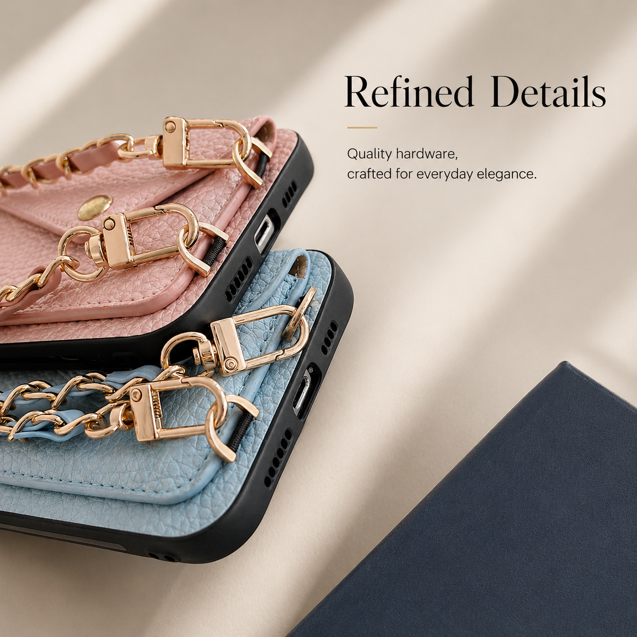 Premium iPhone Case Crossbody Wallet Cover Card Holder Chain Strap PU Leather Full Protection Design