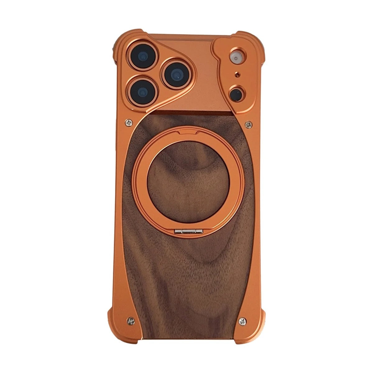 Premium iPhone Case MagSafe Compatible Walnut Wood Aluminum Cover Shockproof Protection