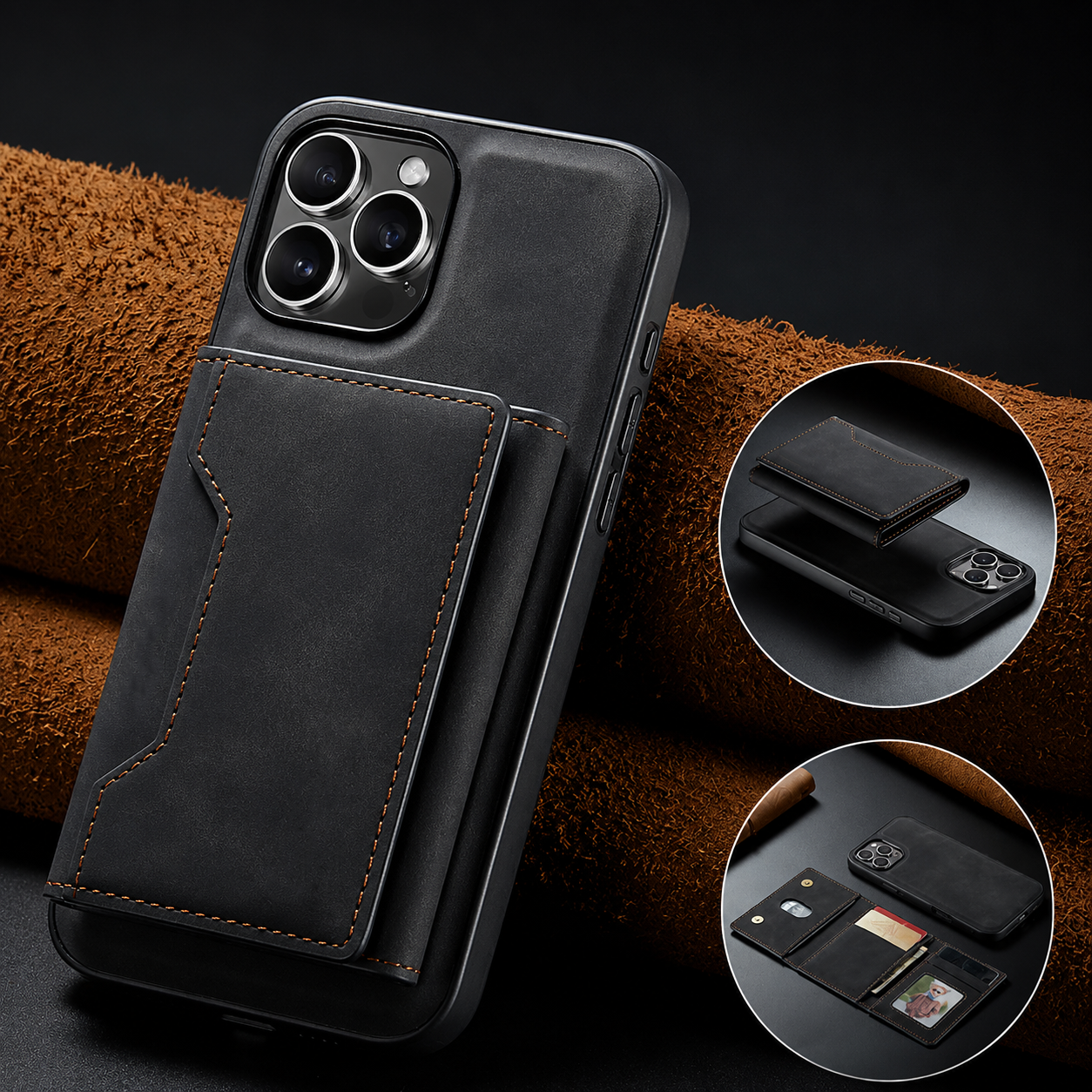 Premium iPhone Case Magnetic Leather Wallet Cover Kickstand Card Holder Money Storage Shockproof Protective Design