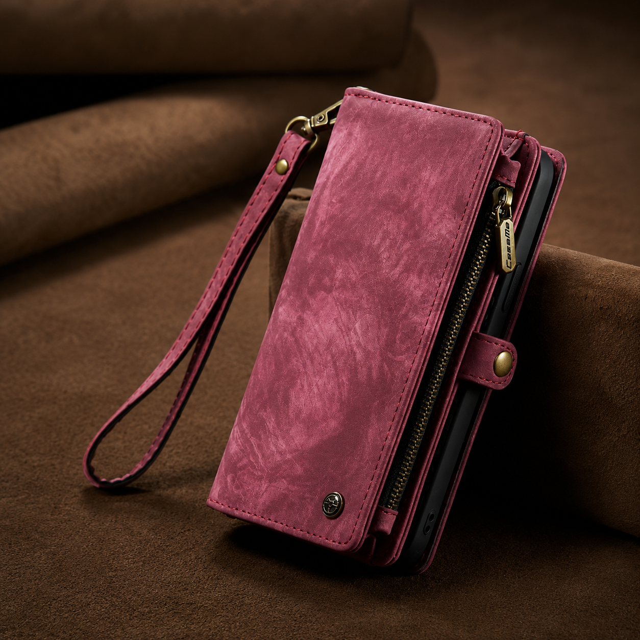 Premium iPhone Case Removable Magnetic Wallet Cover Metal Zipper 8 Slot Card Purse Leather Protection