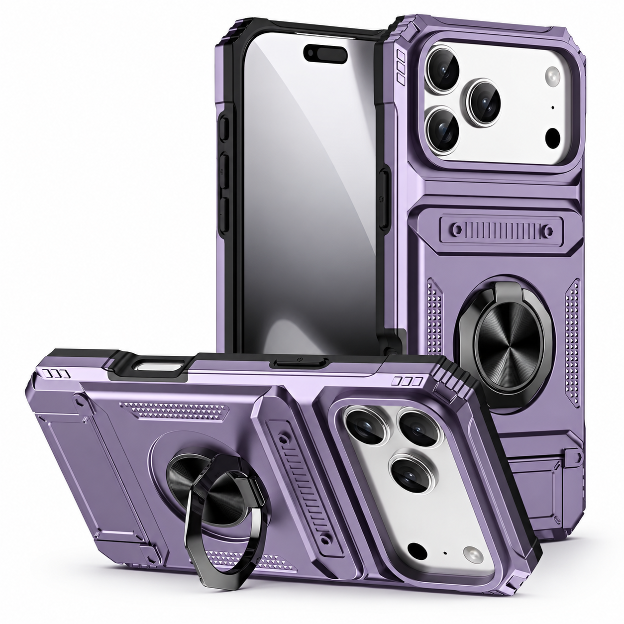 Premium iPhone Case Magnetic Wallet Cover Rotating Ring Kickstand Heavy Duty Drop Protection Case