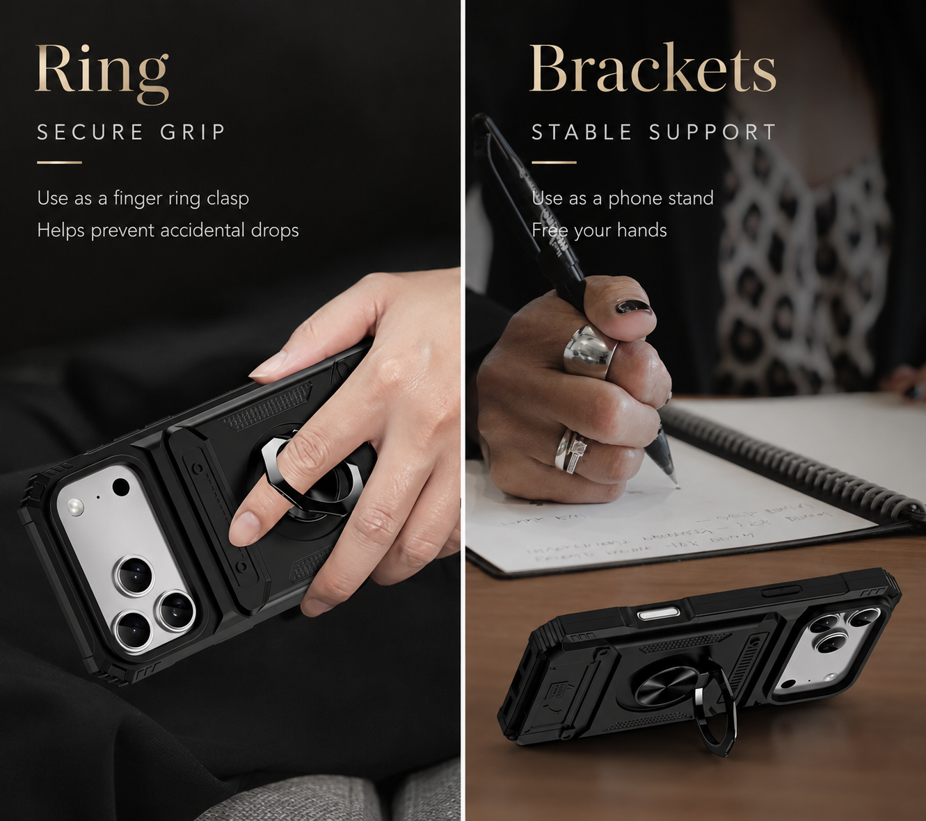 Premium iPhone Case Magnetic Wallet Cover Rotating Ring Kickstand Heavy Duty Drop Protection Case