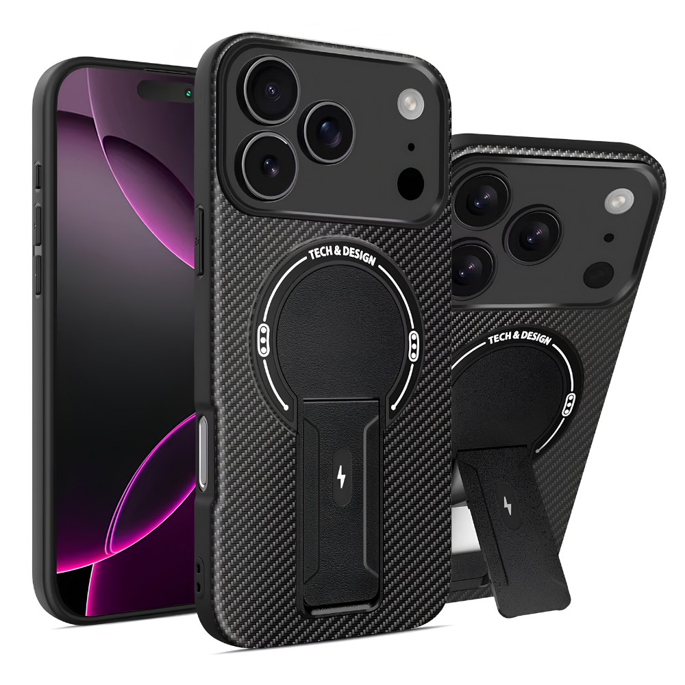 Premium iPhone Case Carbon Fiber Fold Stand Cover MagSafe Compatible Military Shockproof Protective Case