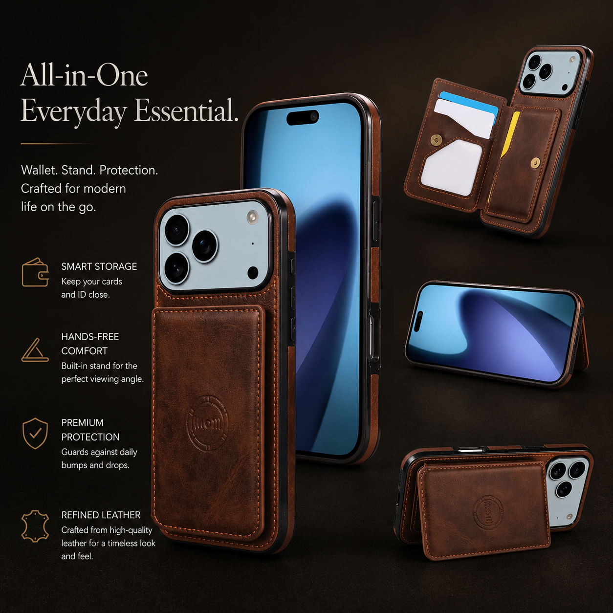 Premium iPhone Case MagSafe Compatible RFID Leather Wallet Cover Shockproof Protection
