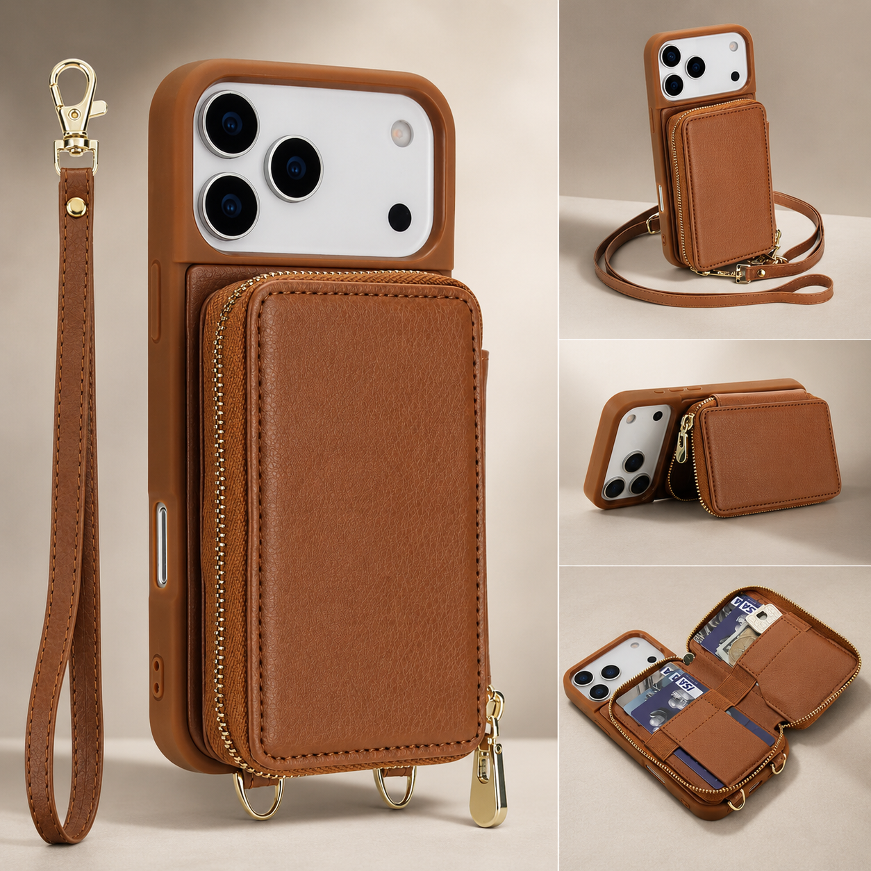 Premium iPhone Case Wallet MagSafe Compatible Crossbody Leather Flip Cover RFID Zipper Protection