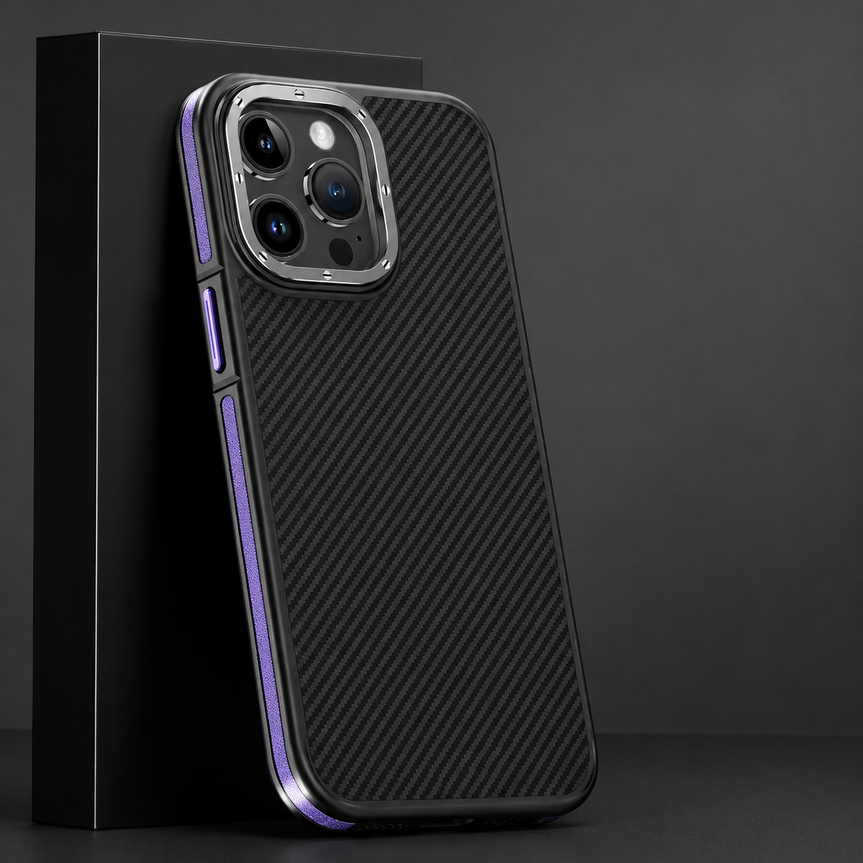 Premium iPhone Case 600D Kevlar Series Magnetic Cover with Metal Camera Ring Half Wrapped Dual Layer Carbon Fiber Protective Design