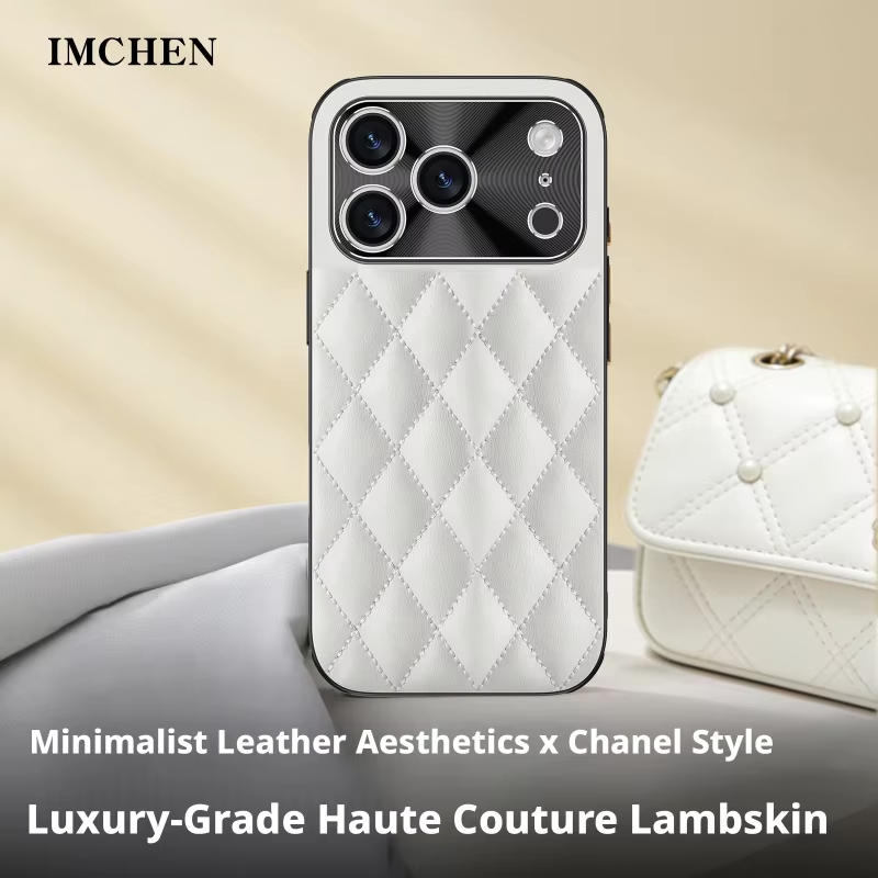 Premium iPhone Case Argyle Pattern Leather Cover Shockproof Lens Protection Elegant Protective Case