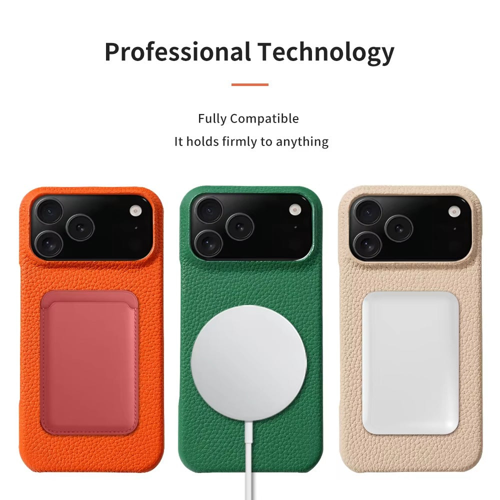 Premium iPhone Case MagSafe Compatible Natural Cowhide Leather Magnetic Protective Cover Shockproof Luxury Slim Full Coverage Case