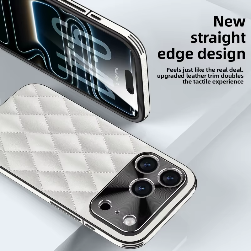 Premium iPhone Case Argyle Pattern Leather Cover Shockproof Lens Protection Elegant Protective Case