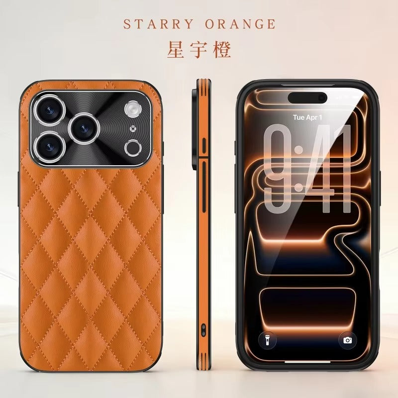Premium iPhone Case Argyle Pattern Leather Cover Shockproof Lens Protection Elegant Protective Case