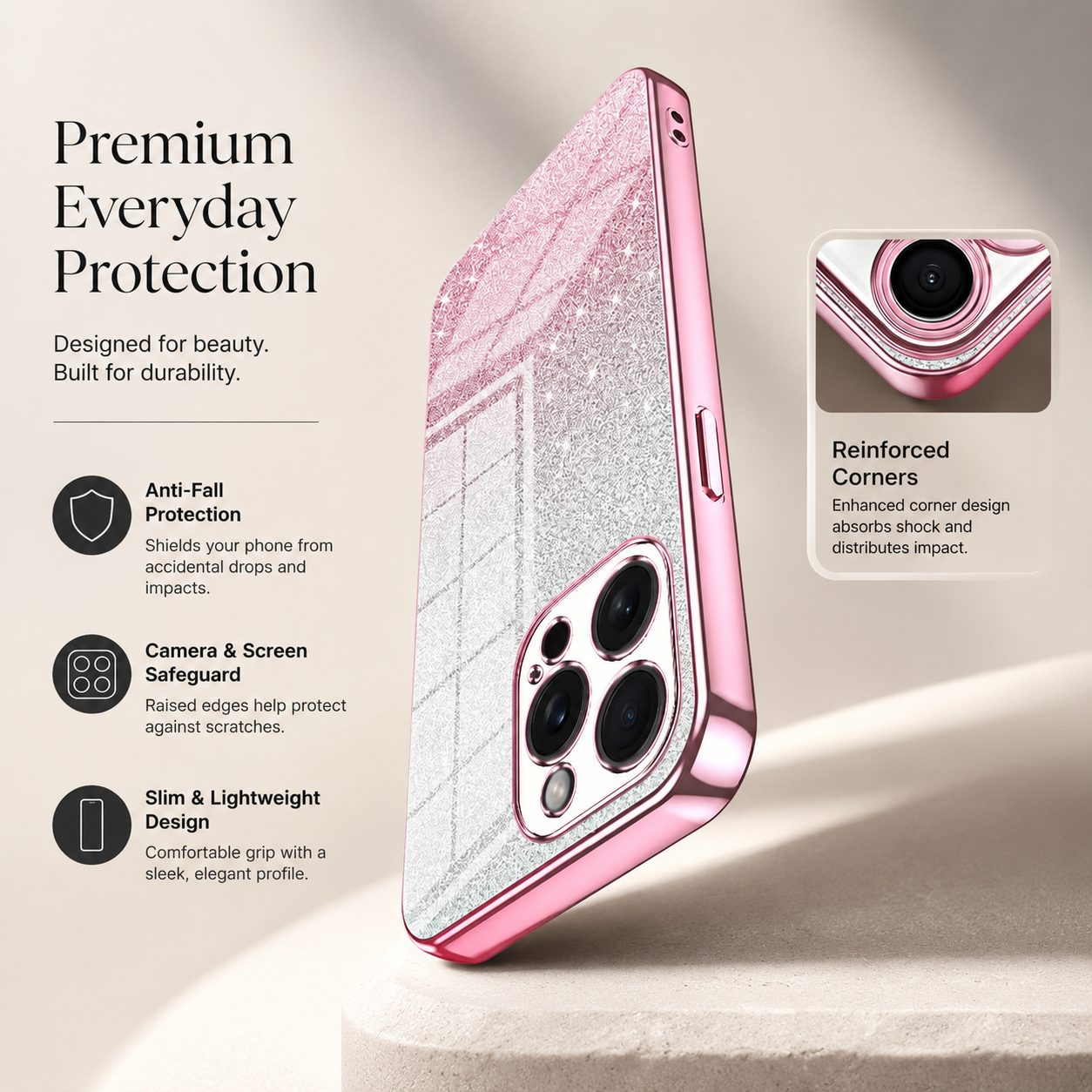 remium iPhone Case MagSafe Compatible Glitter TPU Cover Shockproof Slim Protection
