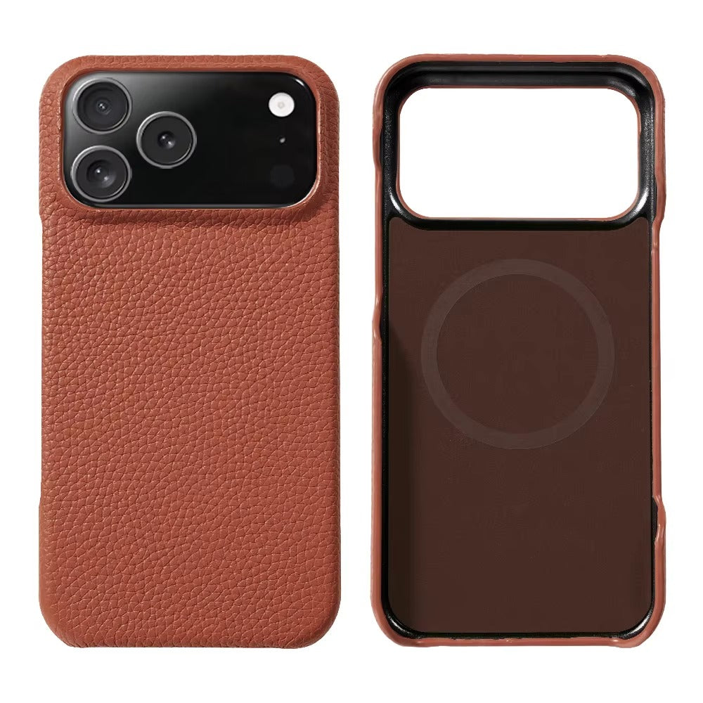 Premium iPhone Case MagSafe Compatible Lychee Cowhide Leather Magnetic Protective Cover Shockproof Luxury Full Coverage Case