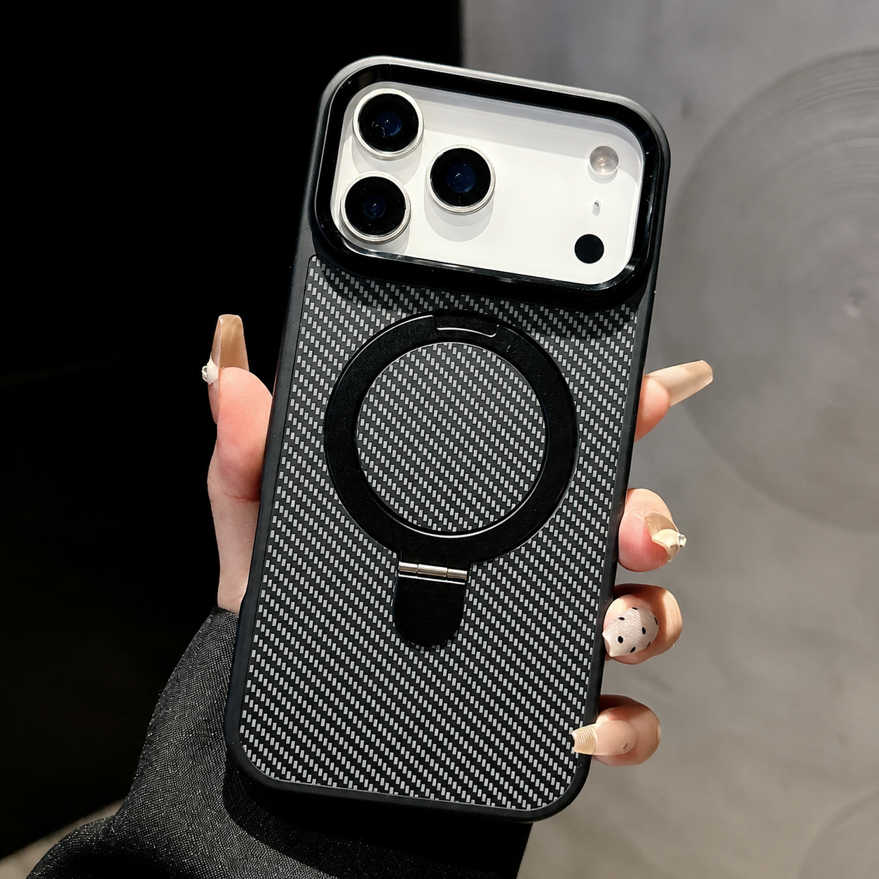 Premium iPhone Case Carbon Fiber Texture Magnetic Stand Holder Cover Shockproof Anti Fingerprint Protection