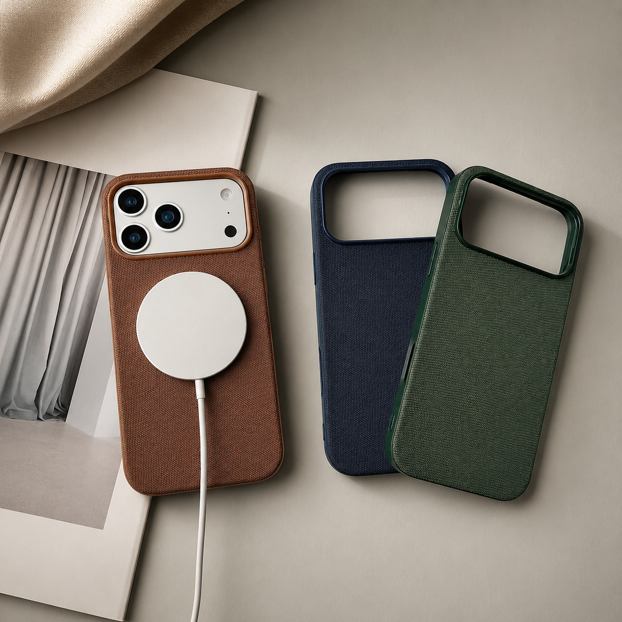 Premium iPhone Case MagSafe Magnetic Business Cover Wireless Charging Full Protection Polyester Fiber Design