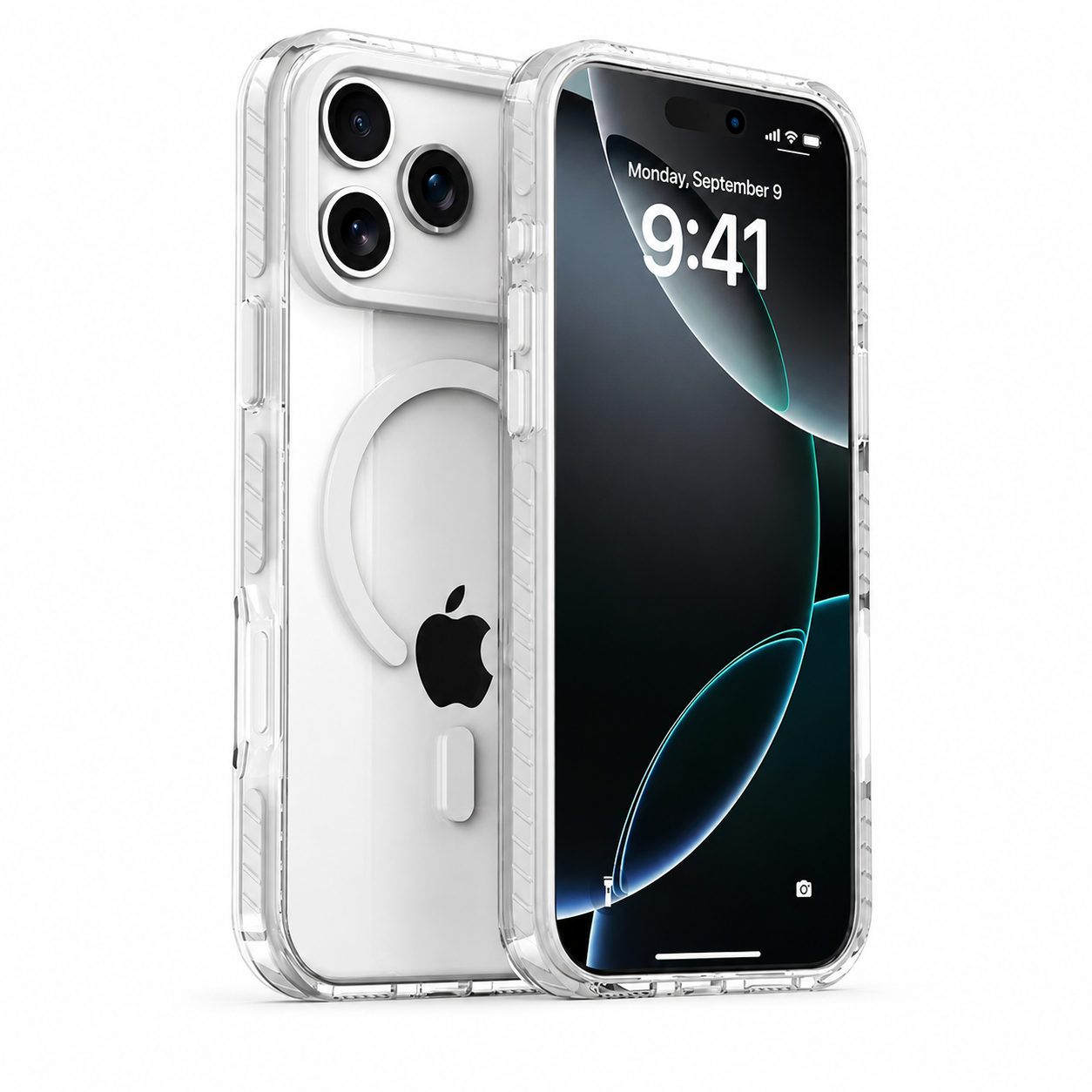 Premium iPhone Case Magnetic Clear Cover MagSafe Compatible Wireless Charging Striped Border Shockproof Slim Full Coverage