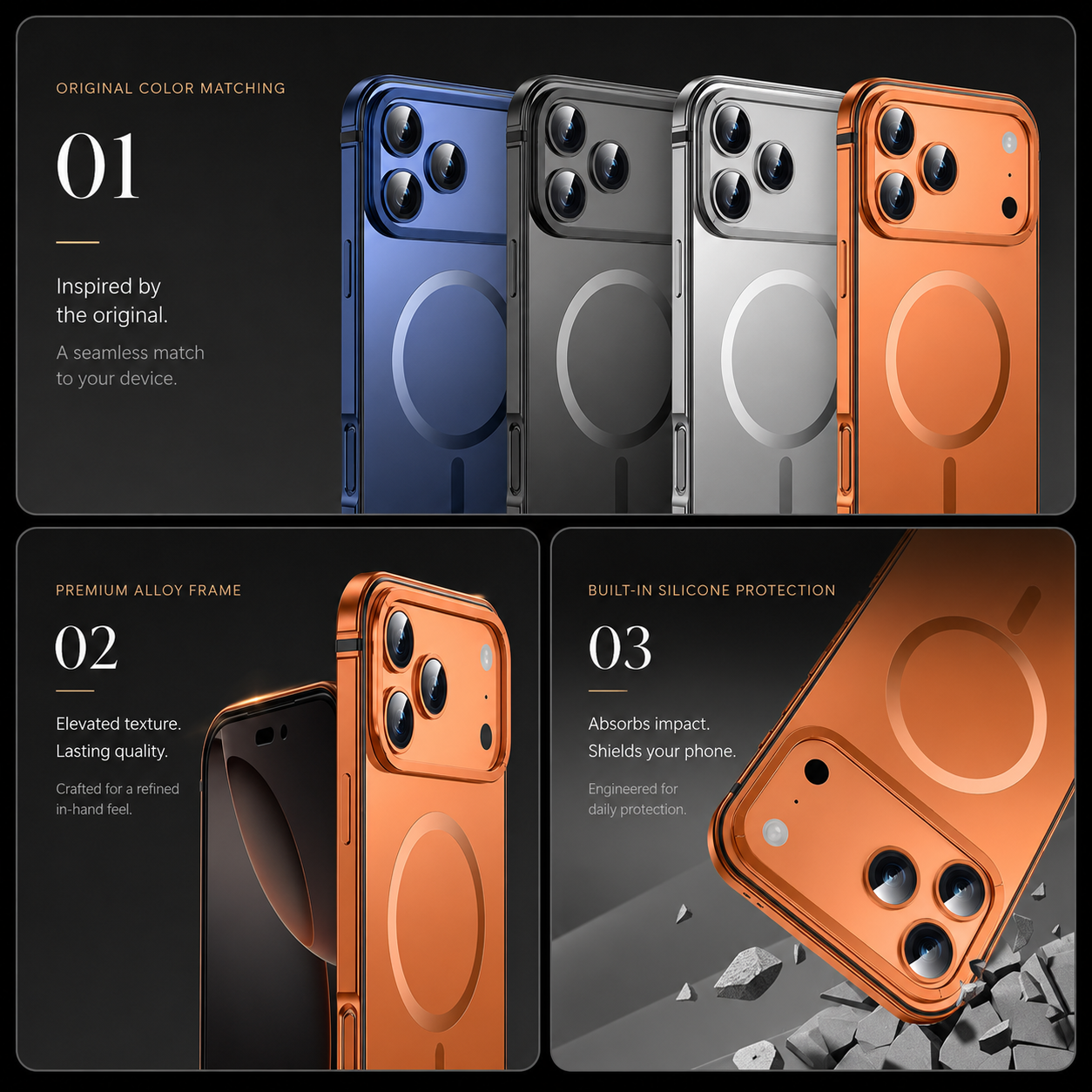 Premium iPhone Case MagSafe Compatible Orange Aluminum Metal Cover Shockproof Matte Protection
