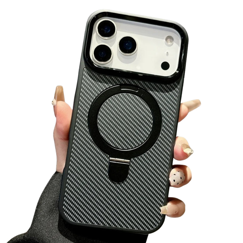 Premium iPhone Case Carbon Fiber Texture Magnetic Stand Holder Cover Shockproof Anti Fingerprint Protection
