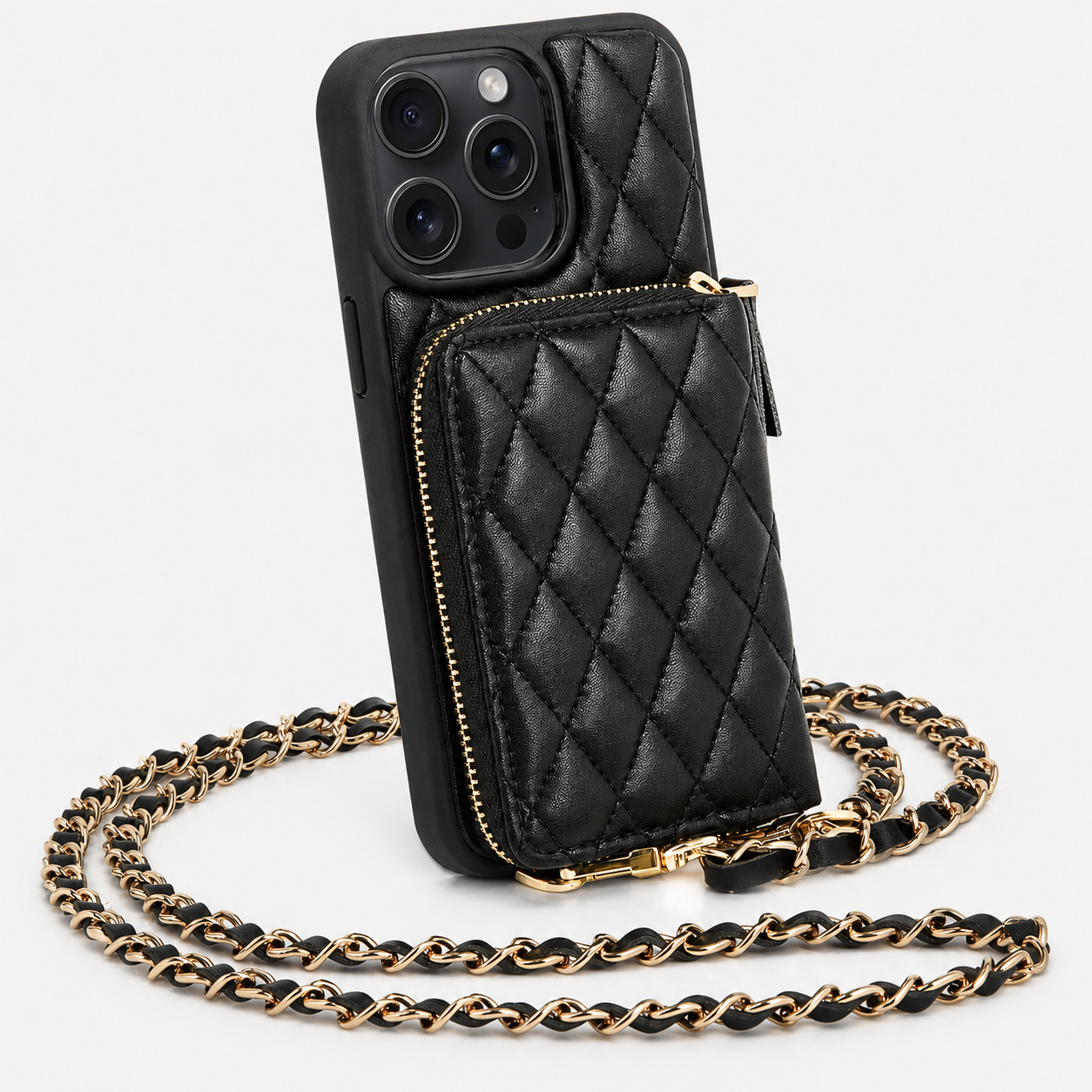 Premium iPhone Case Diamond Stitch Crossbody Card Bag with Chain Strap Shockproof Leather Non Slip Portable Protective Design