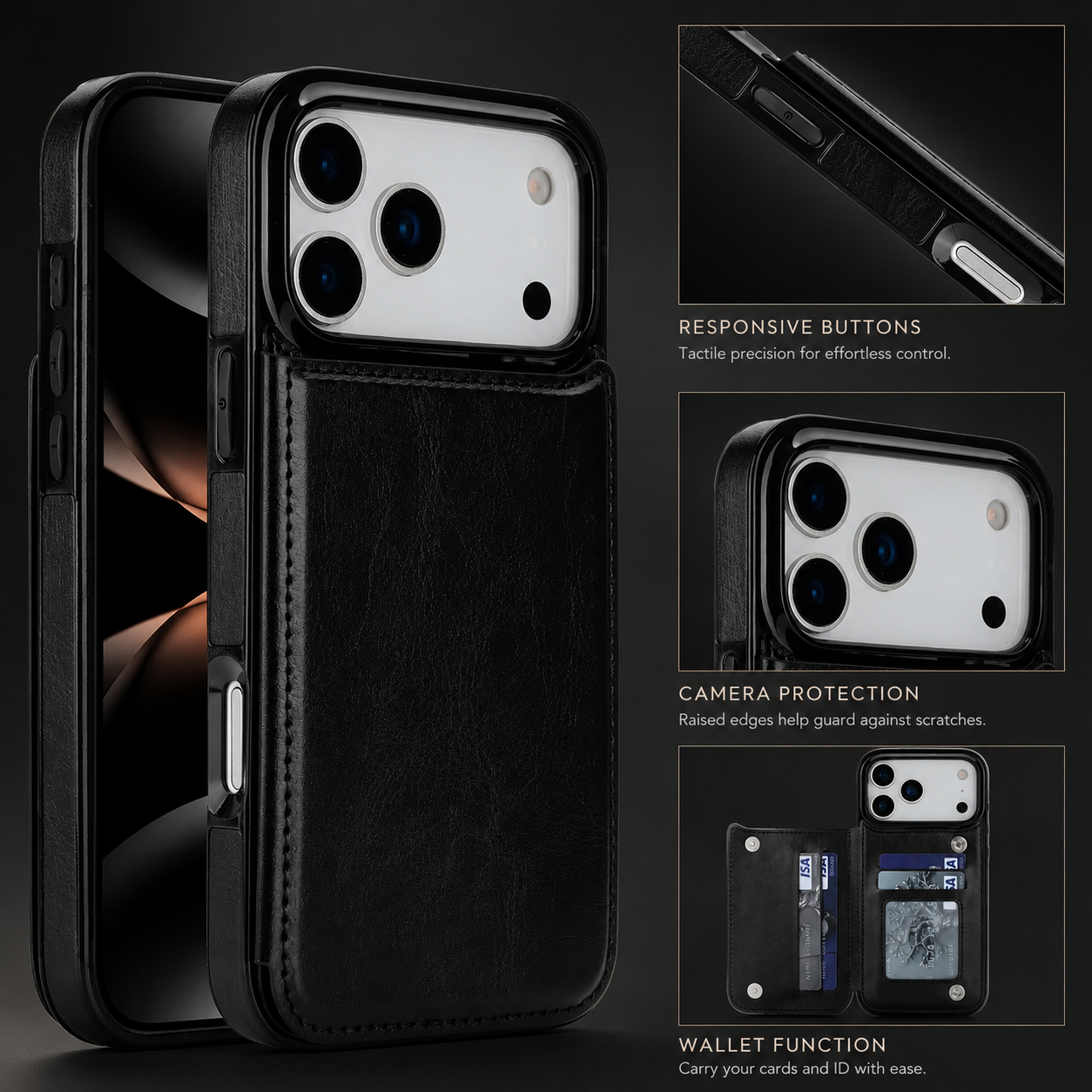 Premium iPhone Case Wallet Cover Card Holder Faux Leather Kickstand Double Magnetic Clasp Shockproof Protection