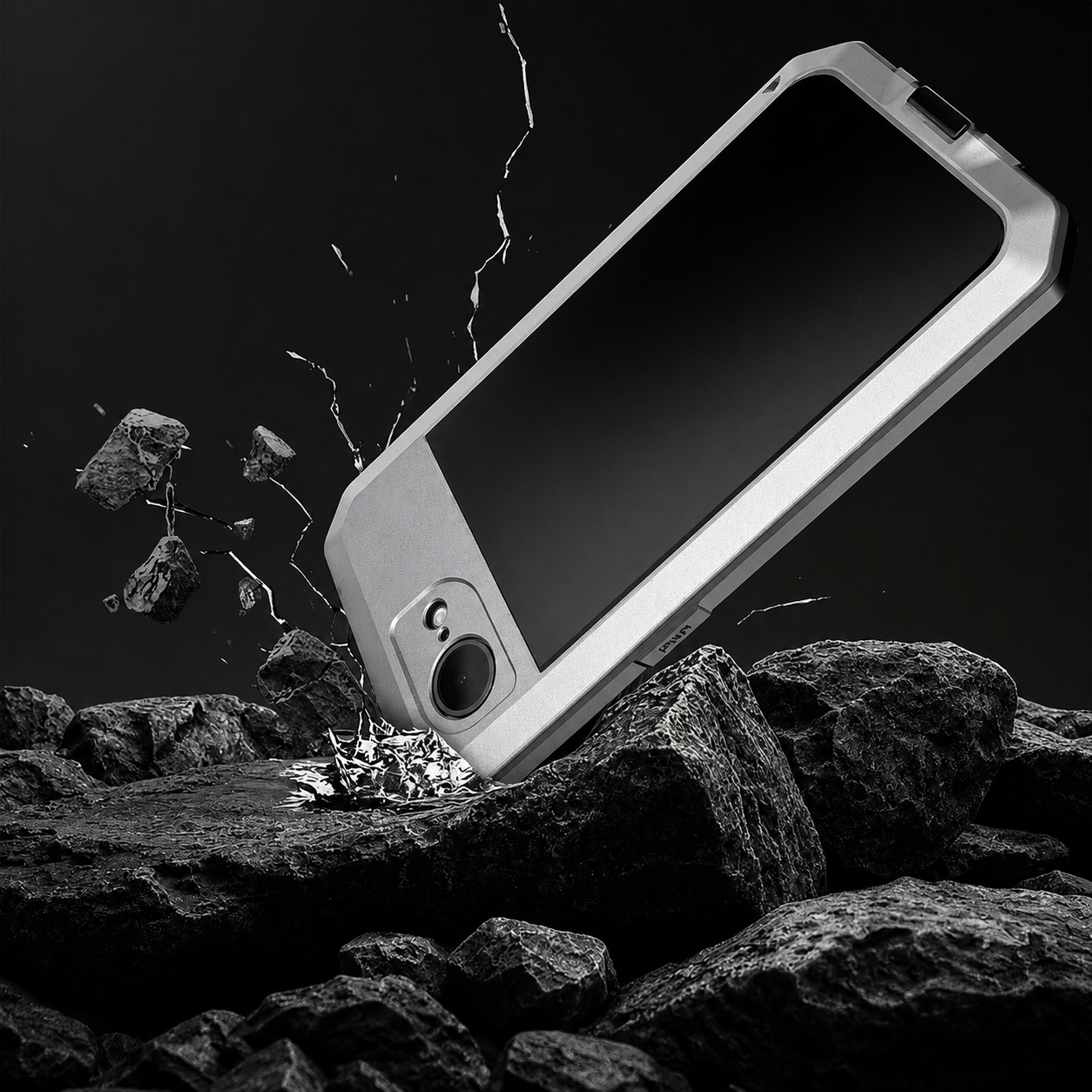 Premium iPhone Case Heavy Duty Metal Protective Cover with Built In Glass Screen Protector Shockproof TPU PC Rugged Design