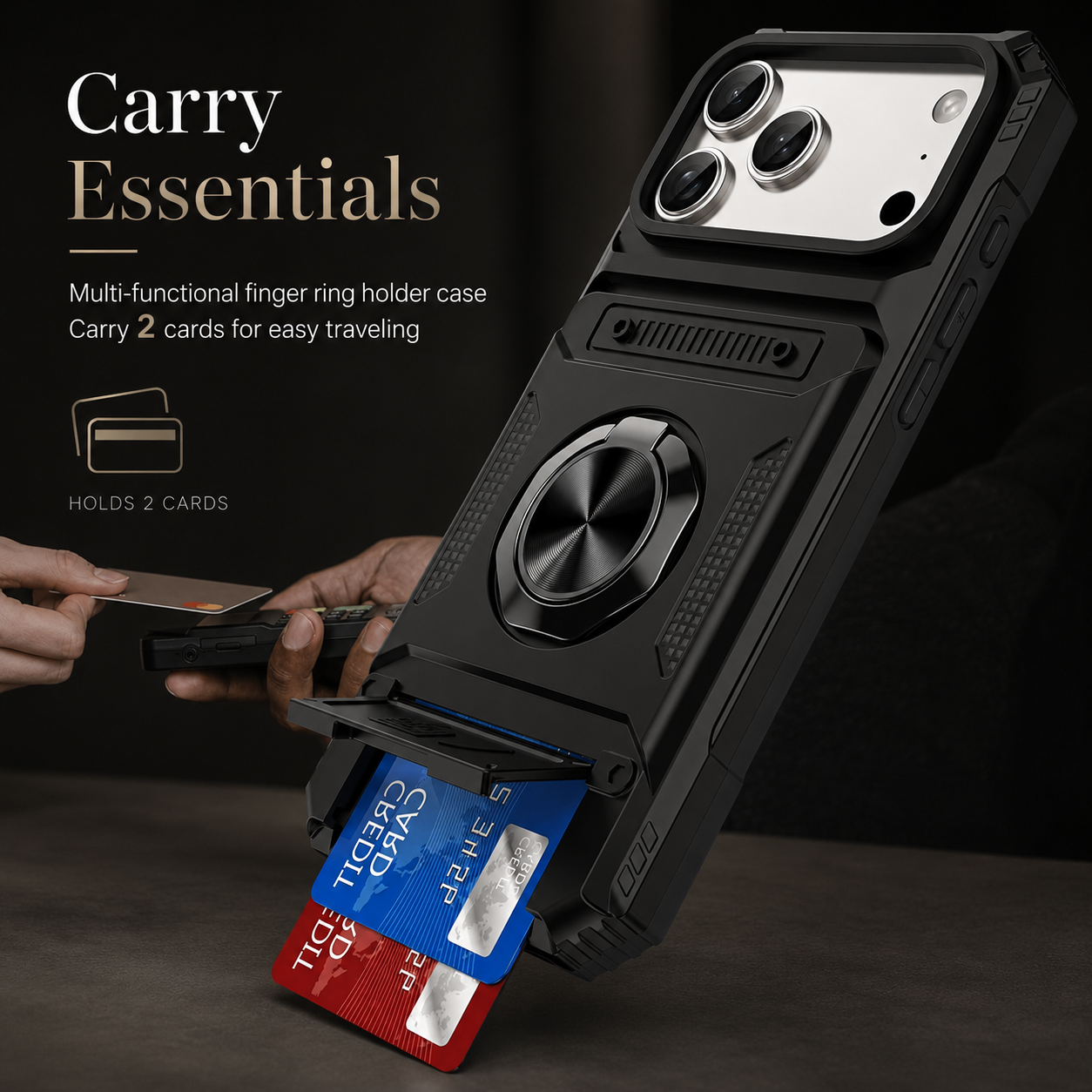 Premium iPhone Case Magnetic Wallet Cover Rotating Ring Kickstand Heavy Duty Drop Protection Case