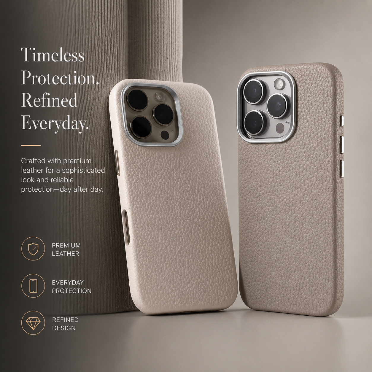 Premium iPhone Case Lychee Texture Leather Cover MagSafe Compatible Shockproof Alloy Lens Protection Case